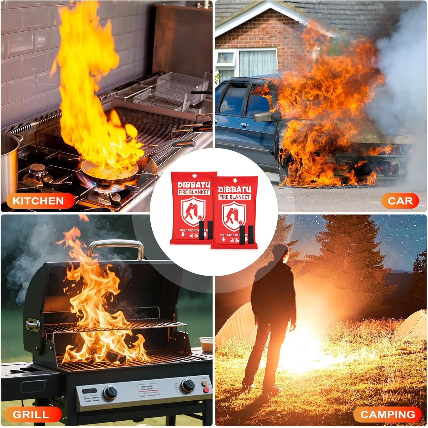 Emergency Fire Blanket – Fiberglass Fireproof Safety Cover (2-Pack, 40x40")