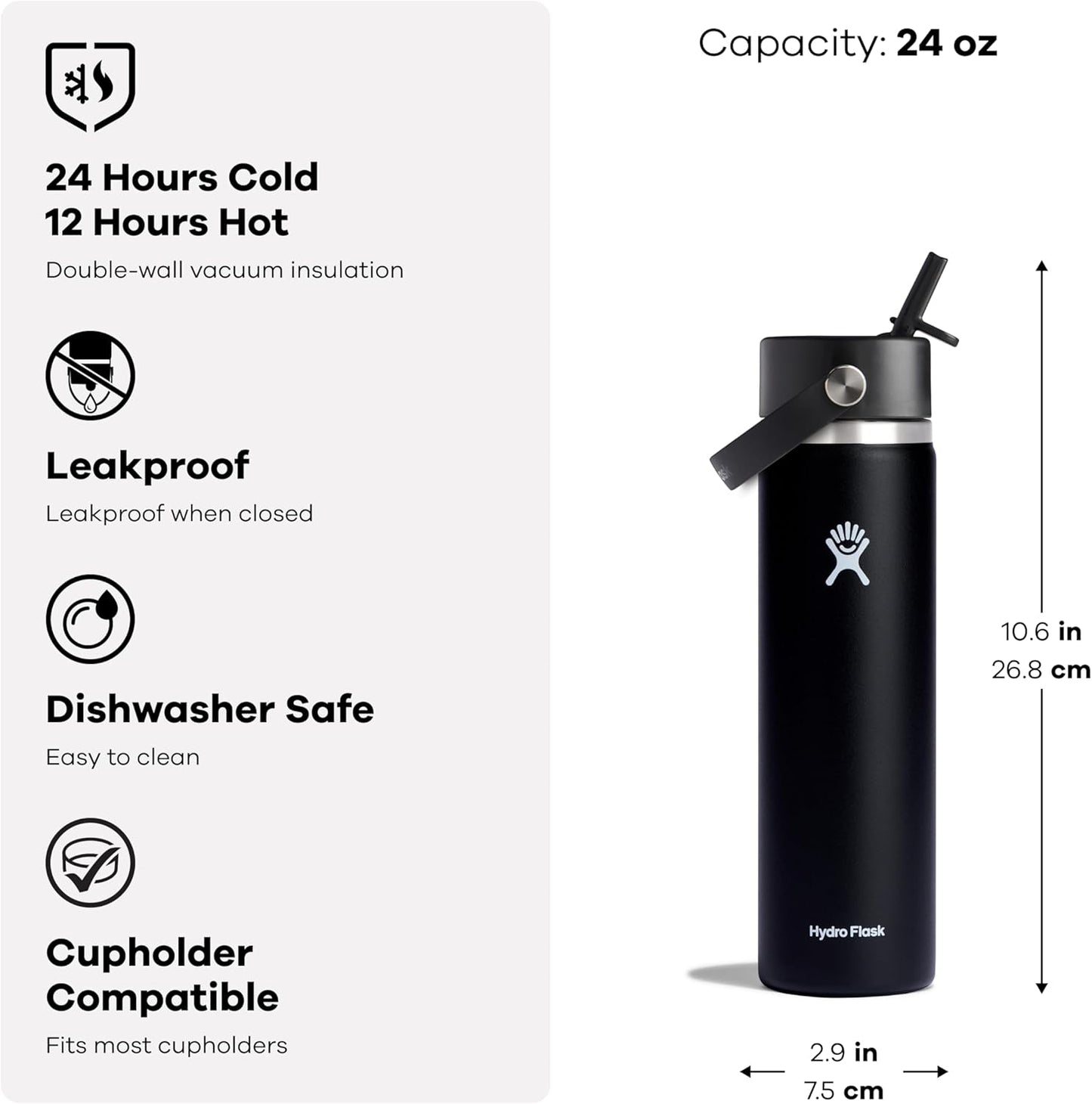 24 Oz Wide Flex Straw Cap Bottle - Insulated Stainless Steel - Wide Straw Lid, Non Spill, Leakproof in Tonal Birch