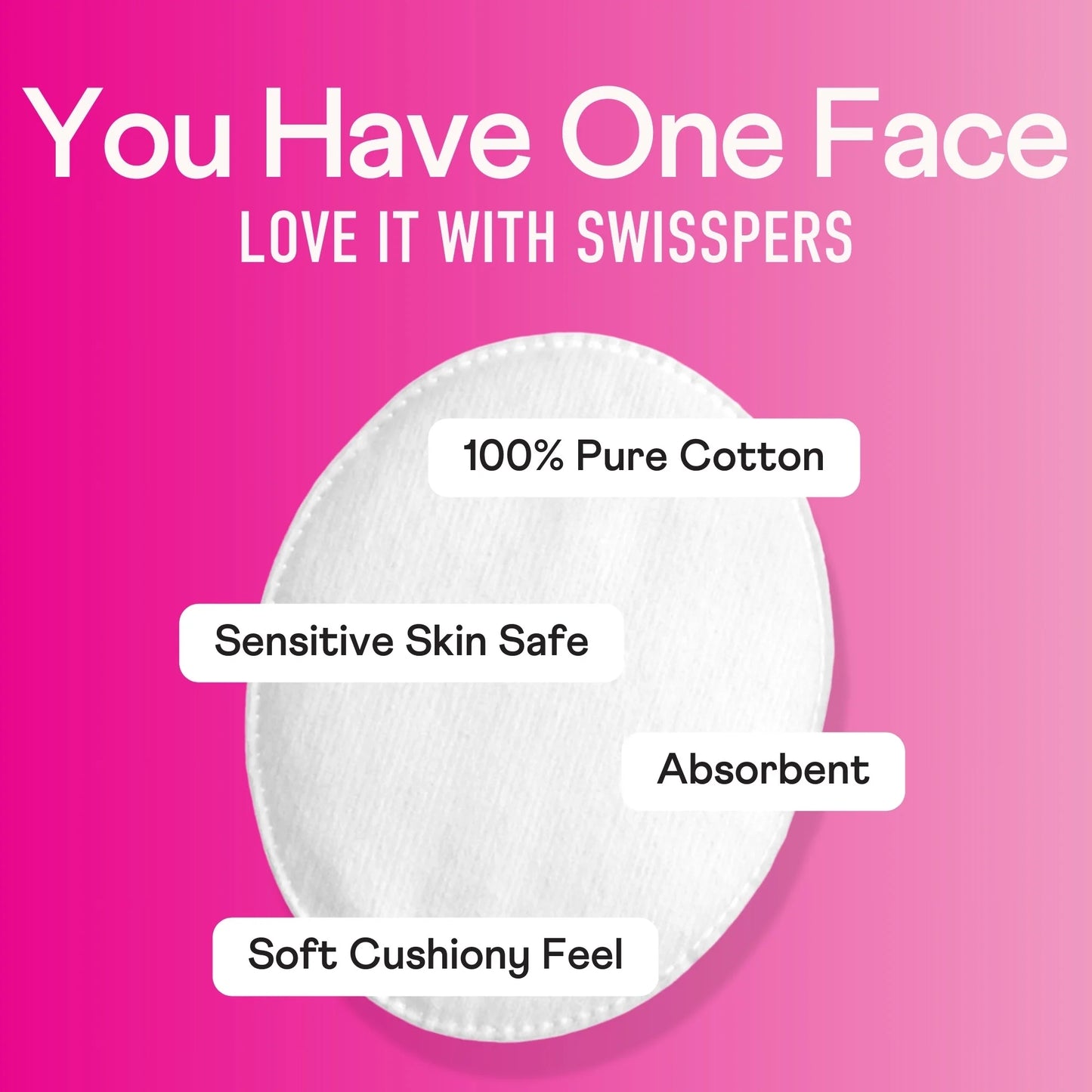 Premium Cotton Ovals, 100% Chlorine Free Cotton, Dermatologist Tested, Soft, Strong, Sensitive Skin Safe, Absorbent, Hypoallergenic, Cruelty-Free, Vegan, Paraben Free, 50 Pads