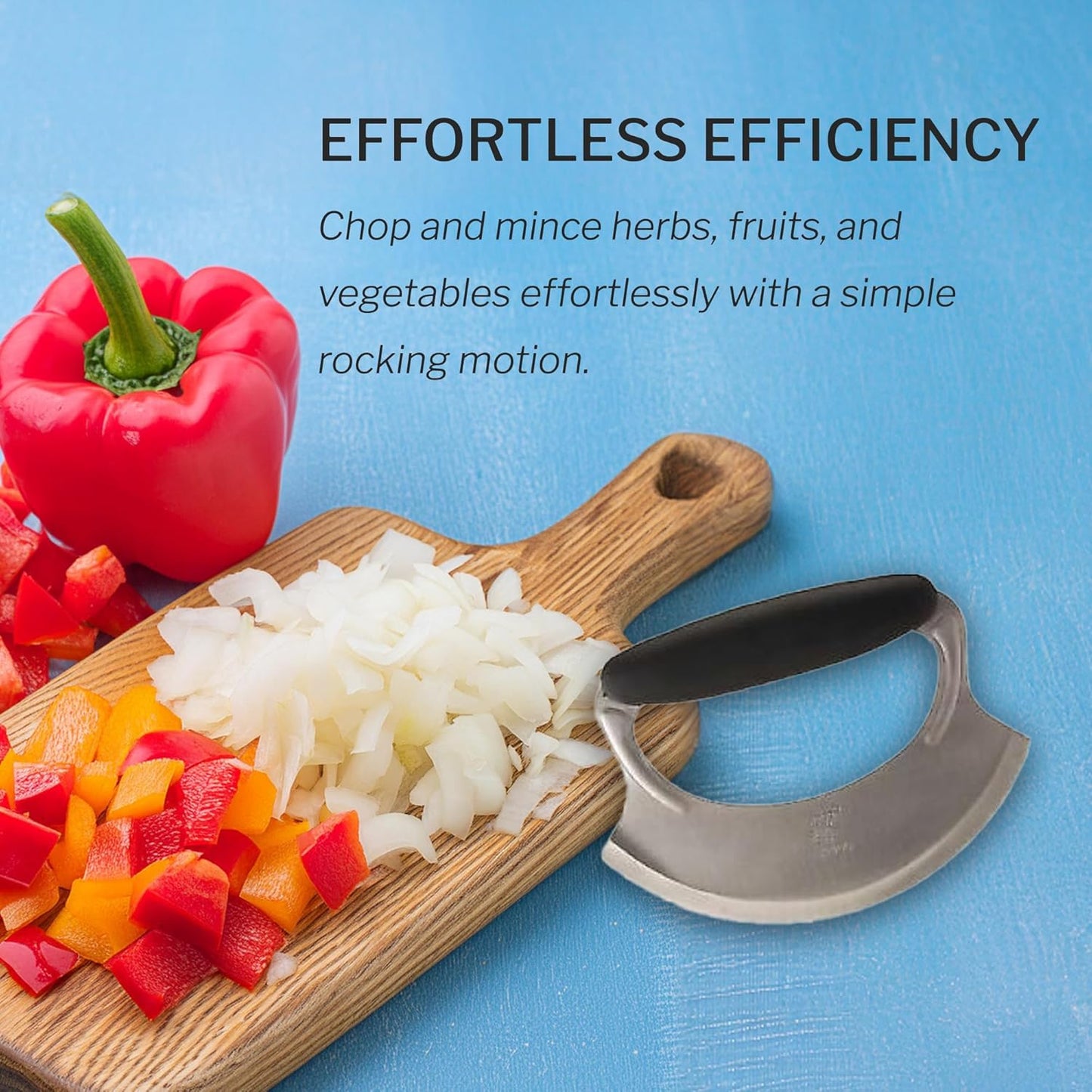 4.9" Mezzaluna with Silicone Handle & Stainless Steel Blade - Dishwasher Safe Versatile Chopping Tool for All Kitchen Needs - Non-Slip Grip, Easy to Use and Comfortable to Hold