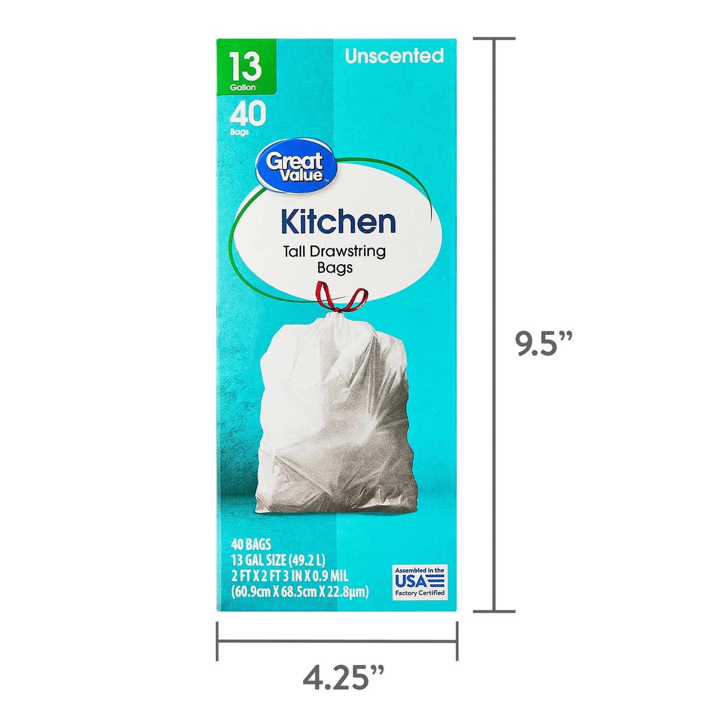 13-Gallon Drawstring Tall Kitchen Trash Bags, Unscented, 40 Bags
