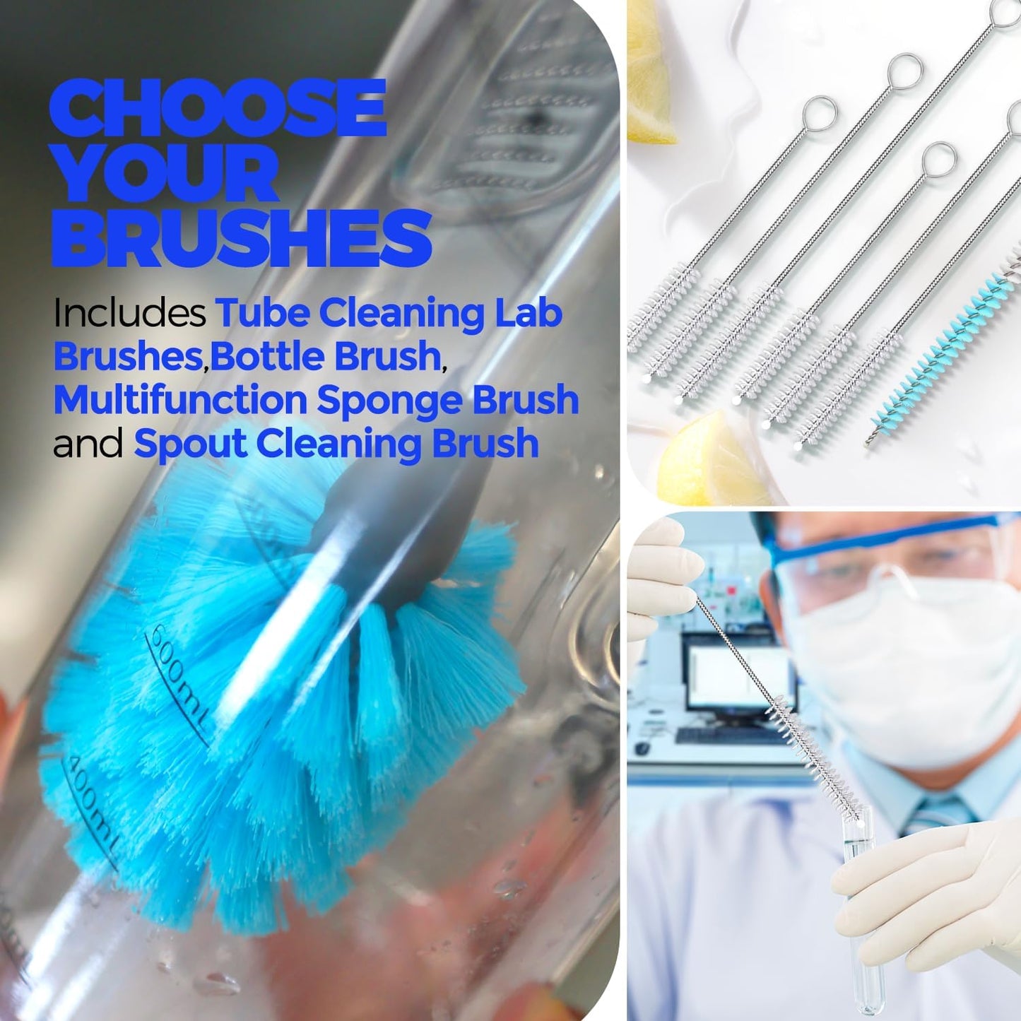 5-Piece Bottle Cleaning Brush Set – Long Handle & Straw Brushes