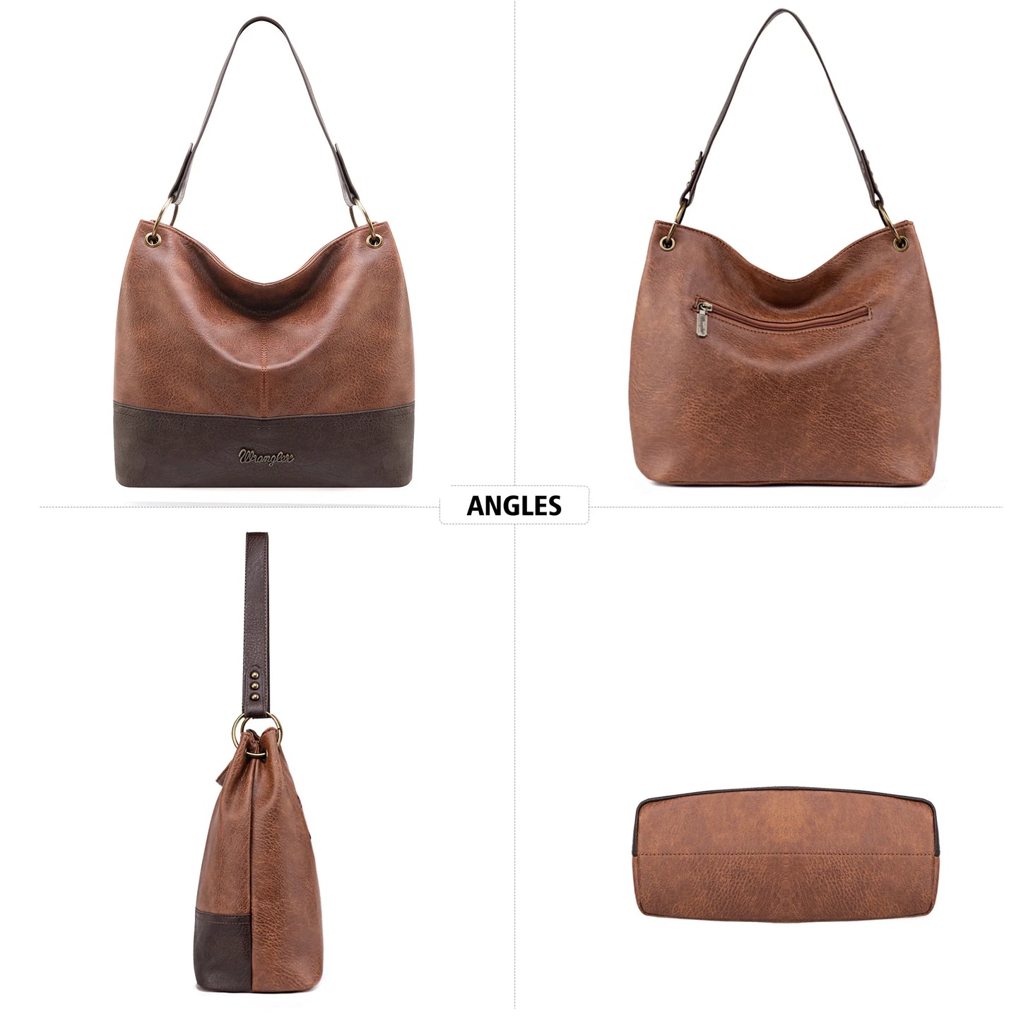 Wrangler Hobo Bags for Women Leather Tote Bag Shoulder Bag Top Handle Satchel Purses and Handbags, Two Tone Brown
