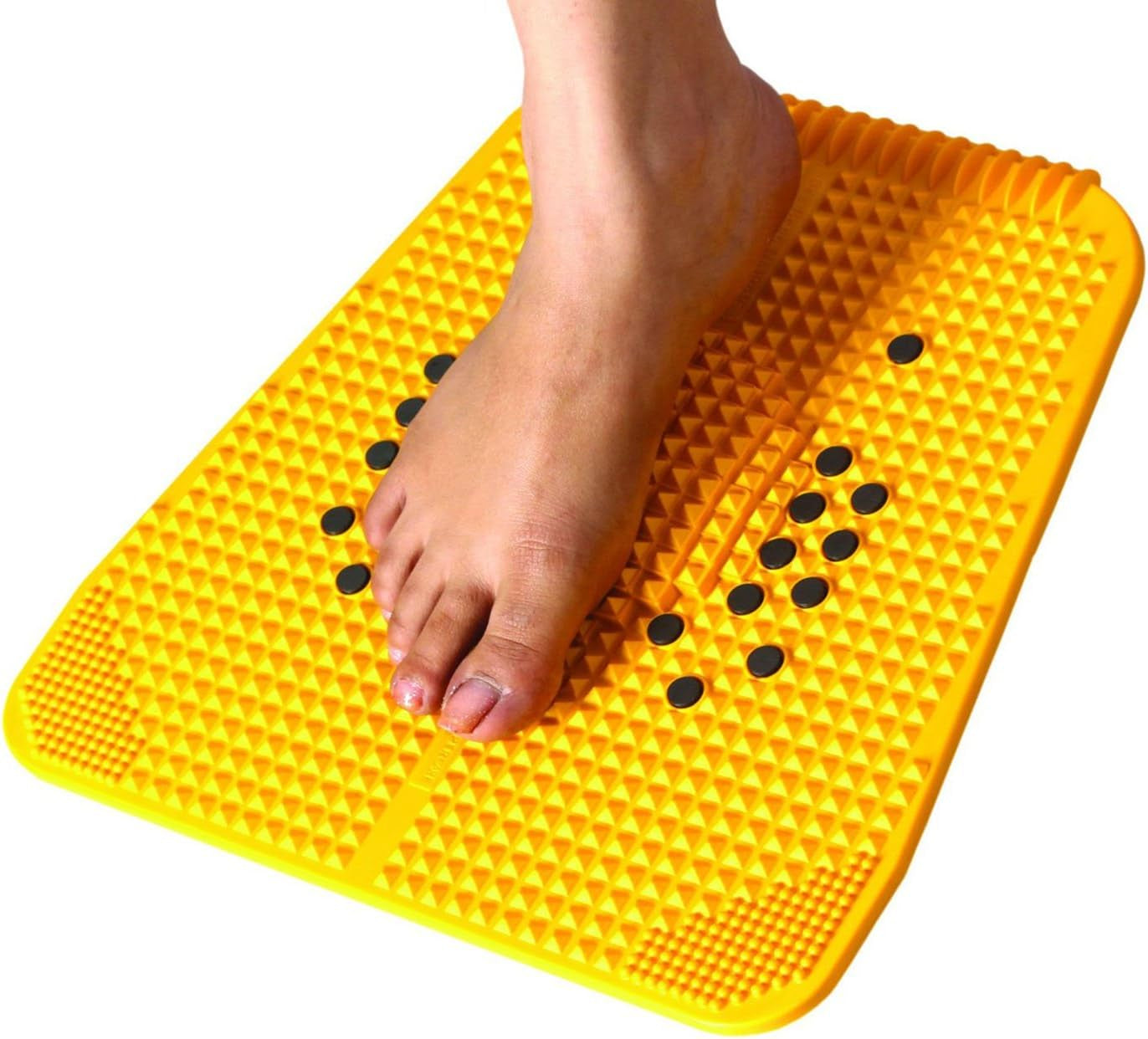 Acupressure Reflexology Magnetic Pyramidal Therapy Power Pain Relief Energy Foot Health Mat Set of 1 + Sujok Rings Set of 5 L X W X H – 30 X 30 X 7 Cm Yellow Mat