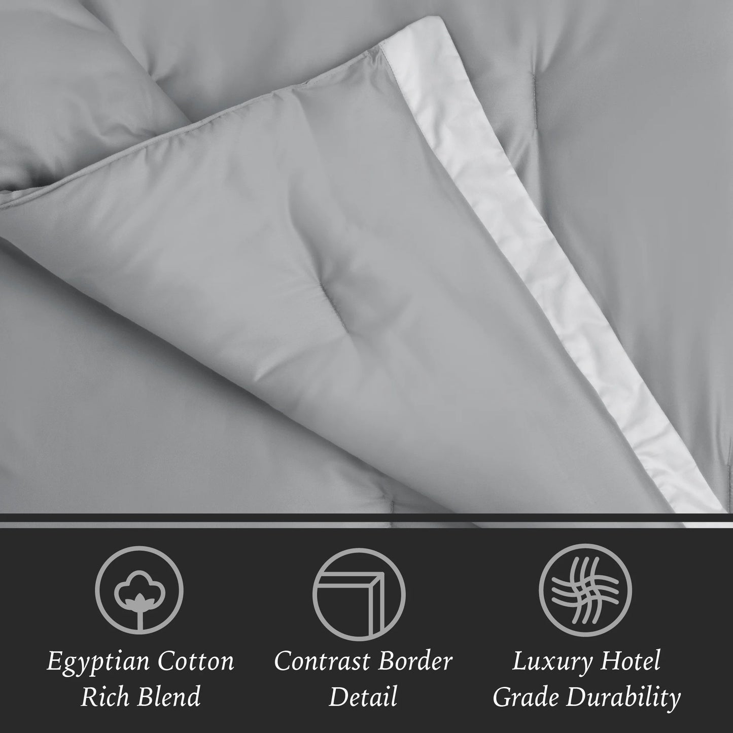 3-Piece Grey/Silver Egyptian Cotton-Rich Blend Luxury Comforter Set, Full/Queen