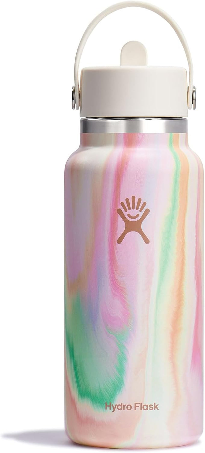 24 Oz Wide Flex Straw Cap Bottle - Insulated Stainless Steel - Wide Straw Lid, Non Spill, Leakproof in Tonal Birch
