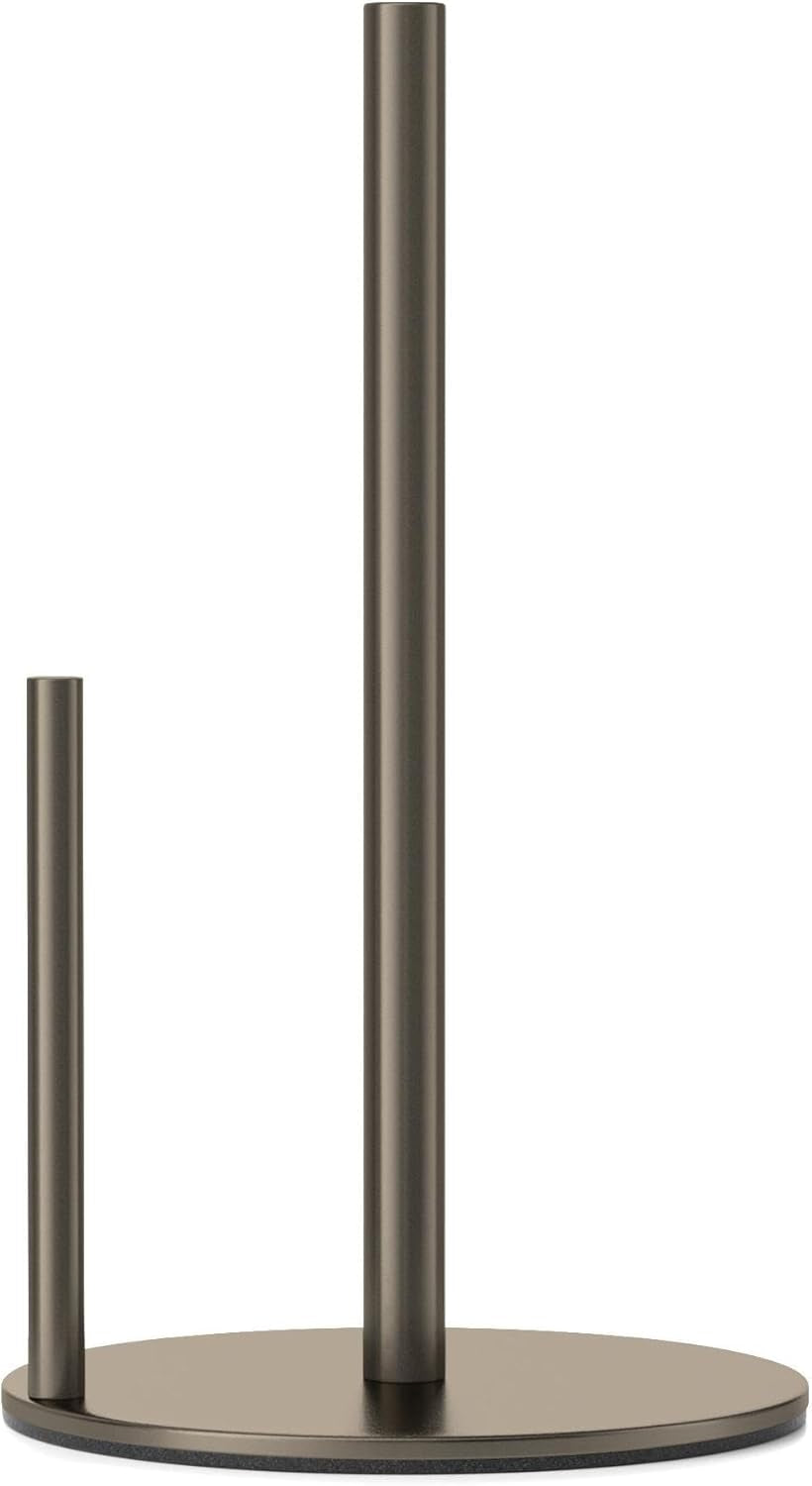 Paper Towel Holder Black, Premium Stainless Steel Kitchen Roll Dispenser, Countertop Roll Organizer with Weighted Base