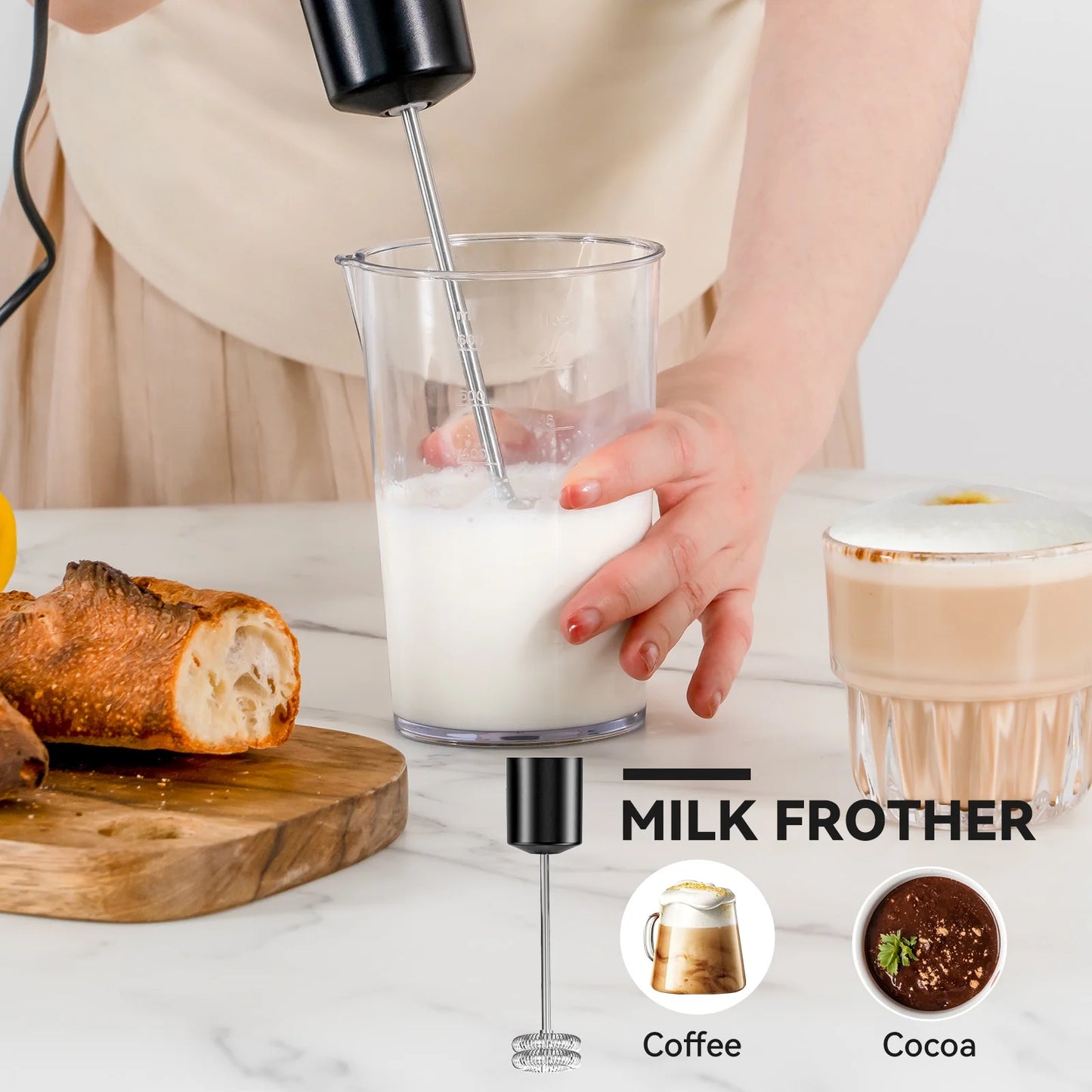 Immersion Blender, 20-Speed 1000W 5-In-1 Immersion Hand Blender, Stick Blender with Turbo Mode, Baby Food Processor with Chopper, Blender for Kitchen with 600Ml Beaker (Black)
