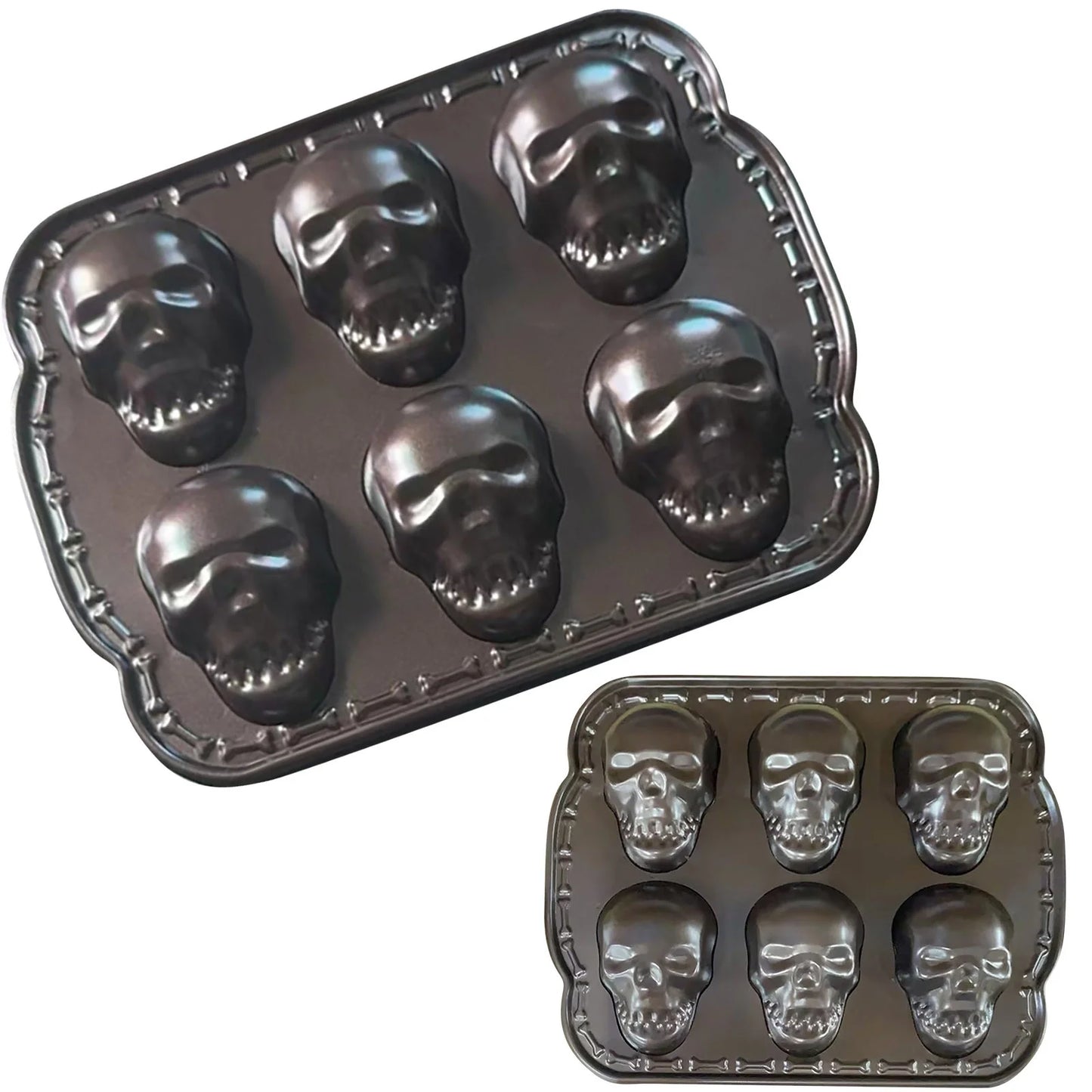 Silicone Skull Cake Mould Halloween Baking Pan Large Dessert Tray 6-Piece Kitchen Bakeware Set as Show #Jiiwd