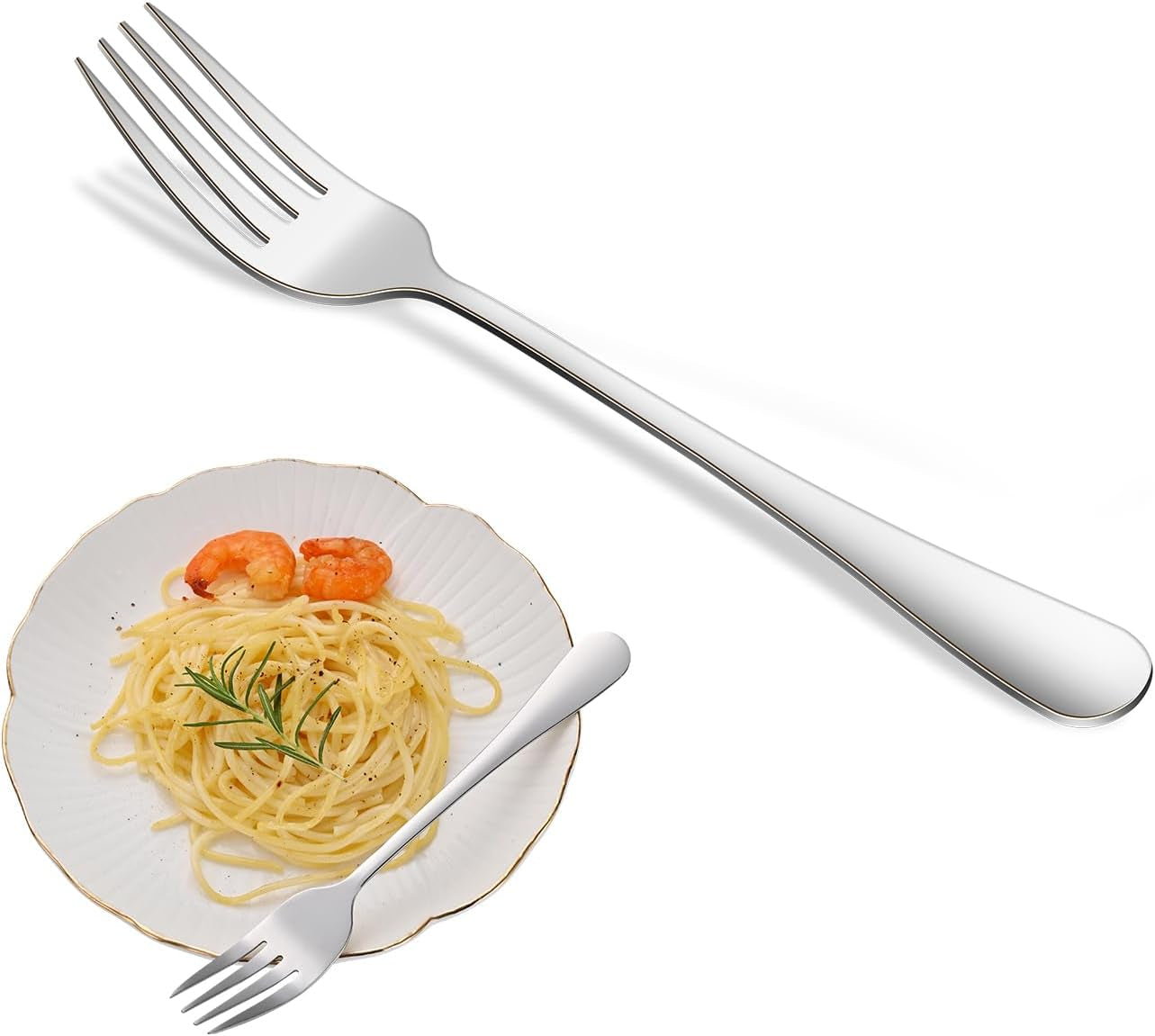 Salad Forks and Teaspoon,6.7 Inches Stainless Steel Dessert Spoons and Forks,Set of 16 Dishwasher Safe Silverware Fork and Spoon for Home,Restaurant