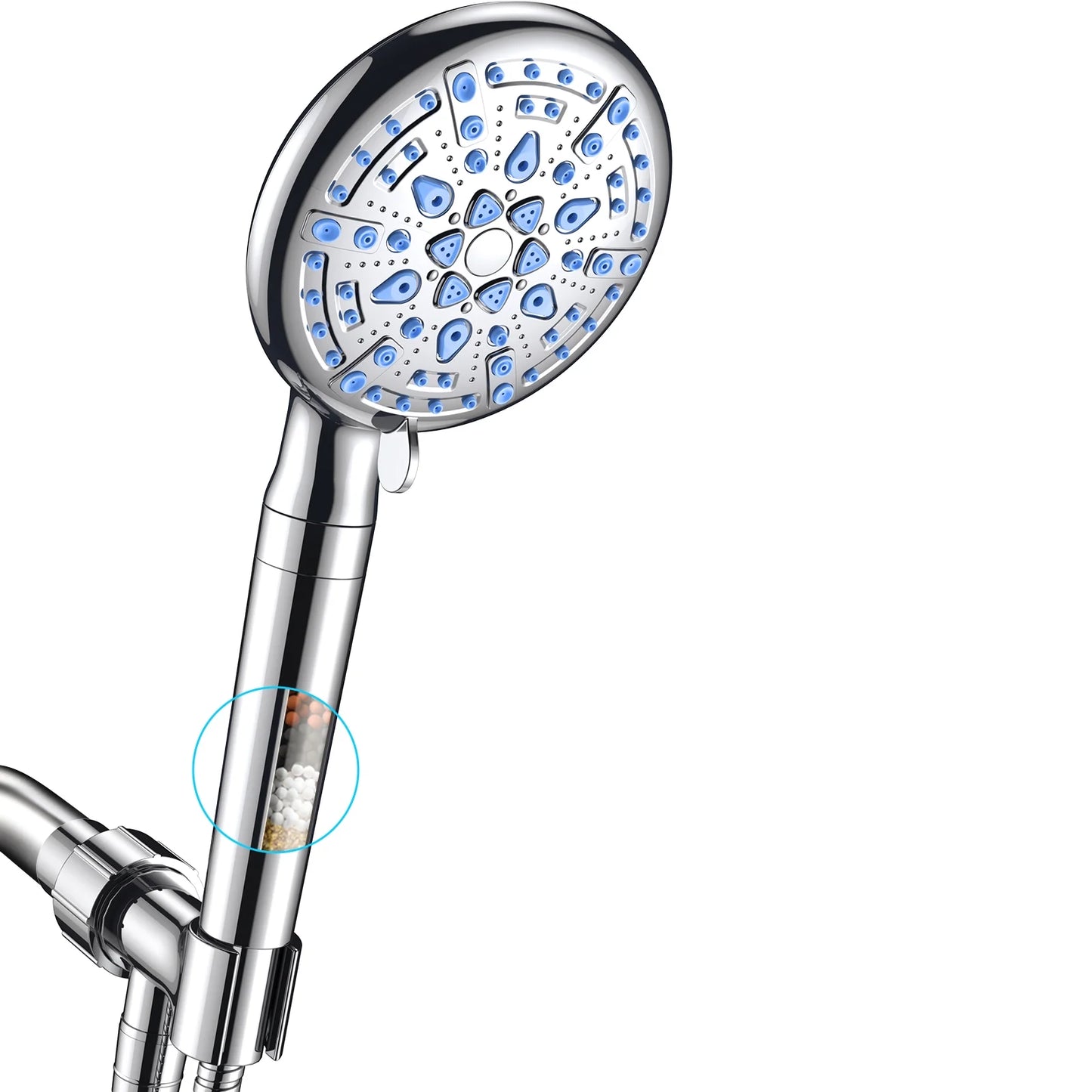 9 Setting Handheld Shower Head,High Pressure Shower Head with Filter, Hard Water Softener with 70" Hose Extension Spray Nozzle Shower,Silver