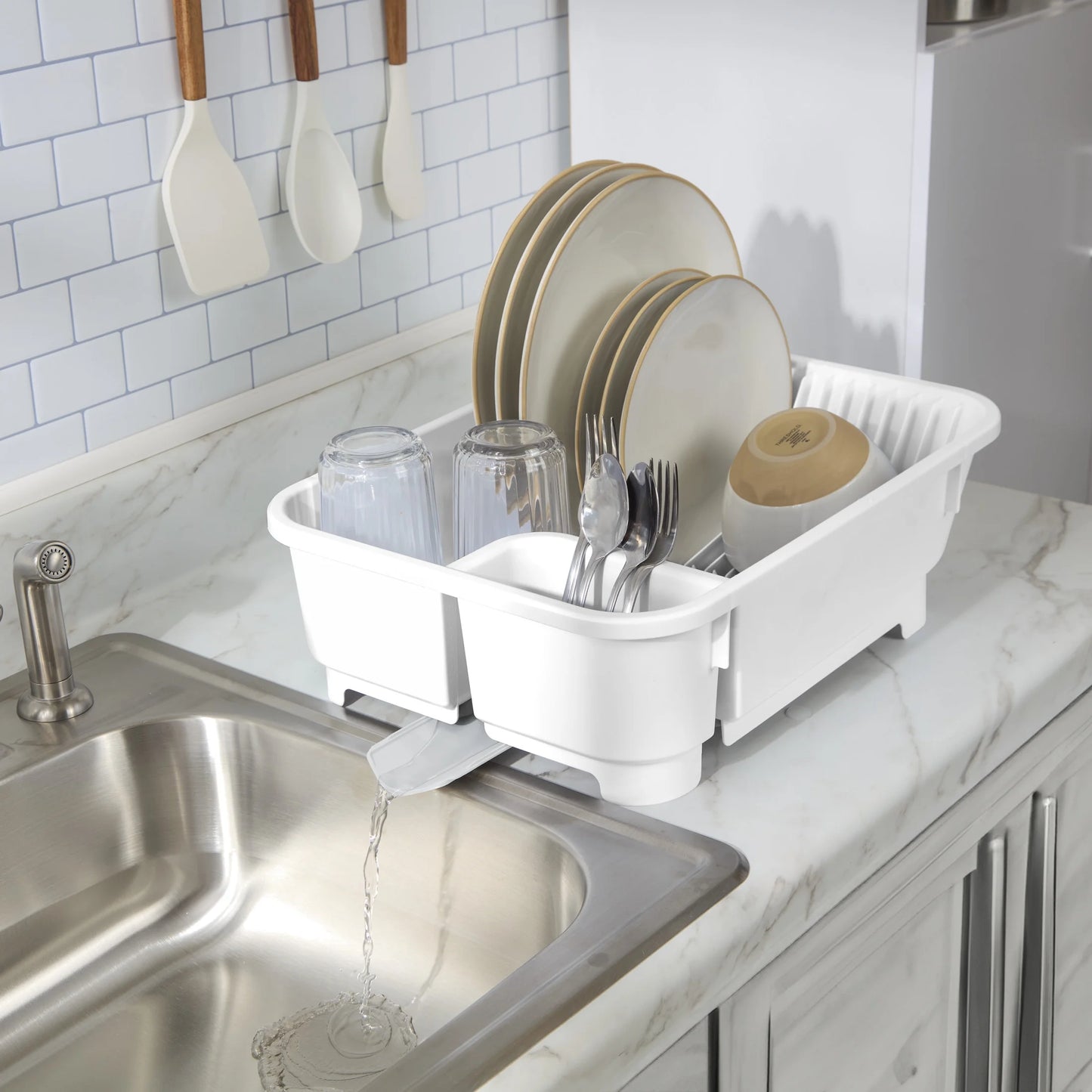 Sink Set, Space-Efficient, Self-Draining with Retractable Spout, White