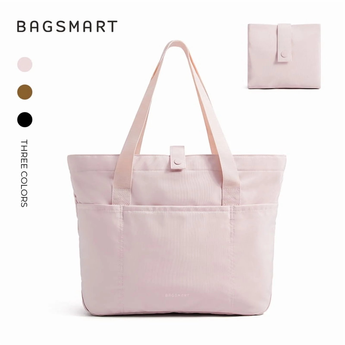 Foldable Tote Bag for Women, Laptop Tote Bag Top Handle Handbag for Travel, Work, Beach, Gym, Shop, Pink