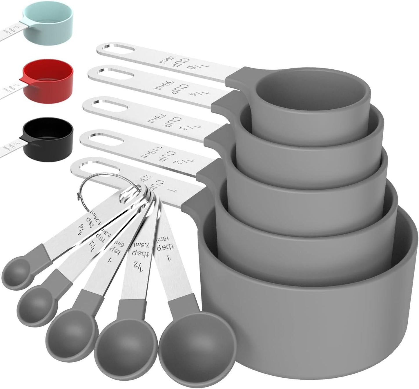 Measuring Cups & Spoons Set, Stackable Cups and Spoons, Nesting Measure Cups with Stainless Steel Handle, Kitchen Gadgets for Cooking & Baking (Black)
