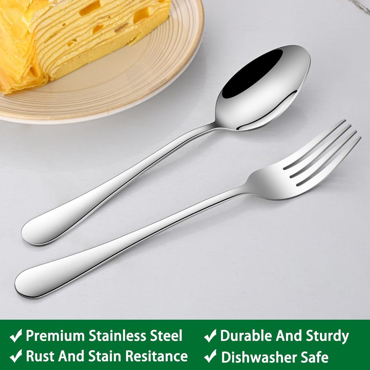 Salad Forks and Teaspoon,6.7 Inches Stainless Steel Dessert Spoons and Forks,Set of 16 Dishwasher Safe Silverware Fork and Spoon for Home,Restaurant