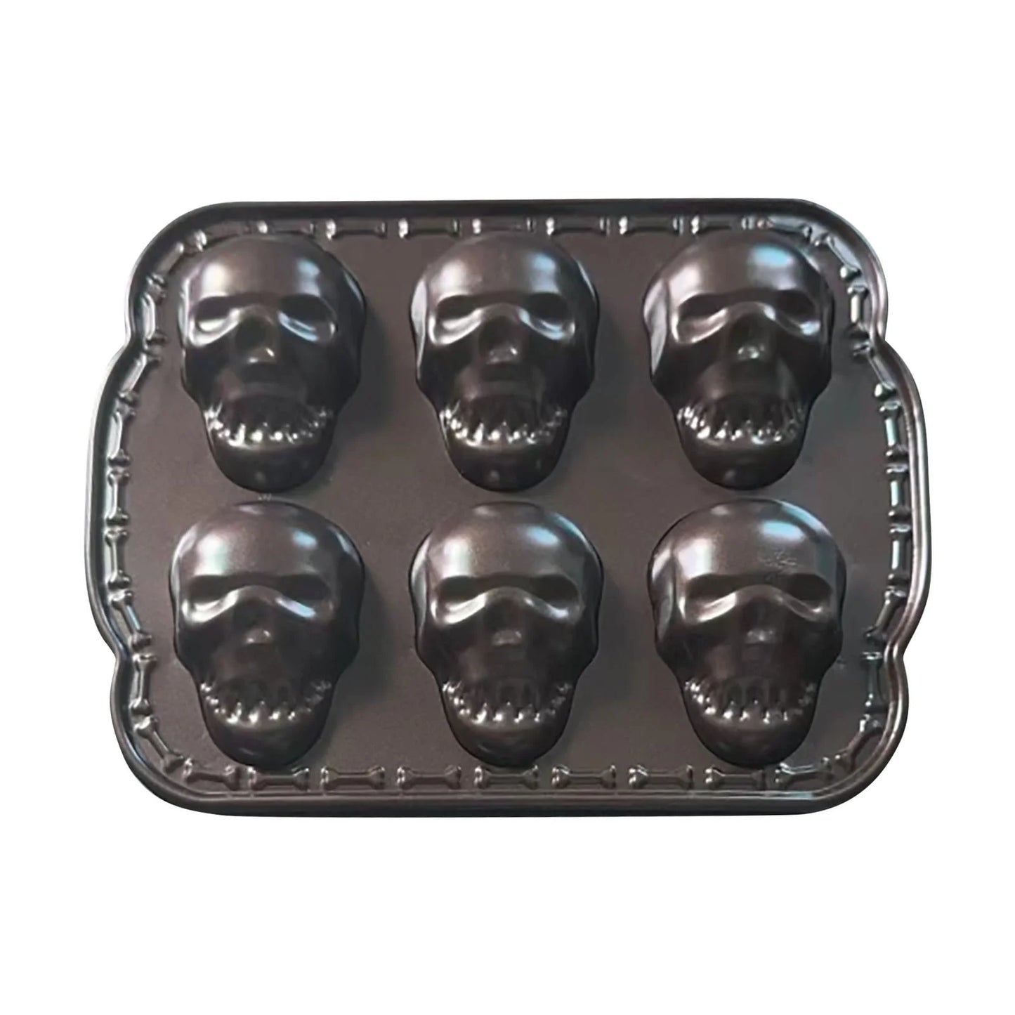 Silicone Skull Cake Mould Halloween Baking Pan Large Dessert Tray 6-Piece Kitchen Bakeware Set as Show #Jiiwd