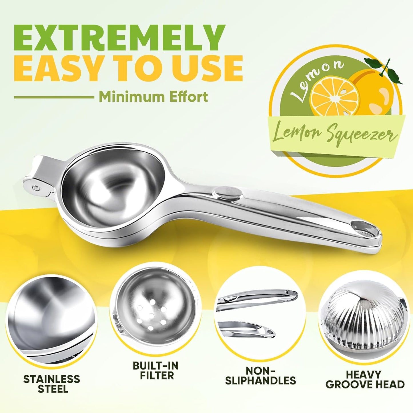 Lemon Squeezer Extra Large, Lemon Squeezer Juicer Stainless Steel, Heavy Duty Manual Citrus Juicer Hand Press, Kitchen Tools Lime Squeezer Bar Tool, Easy to Clean Metal Lemon Hand Press