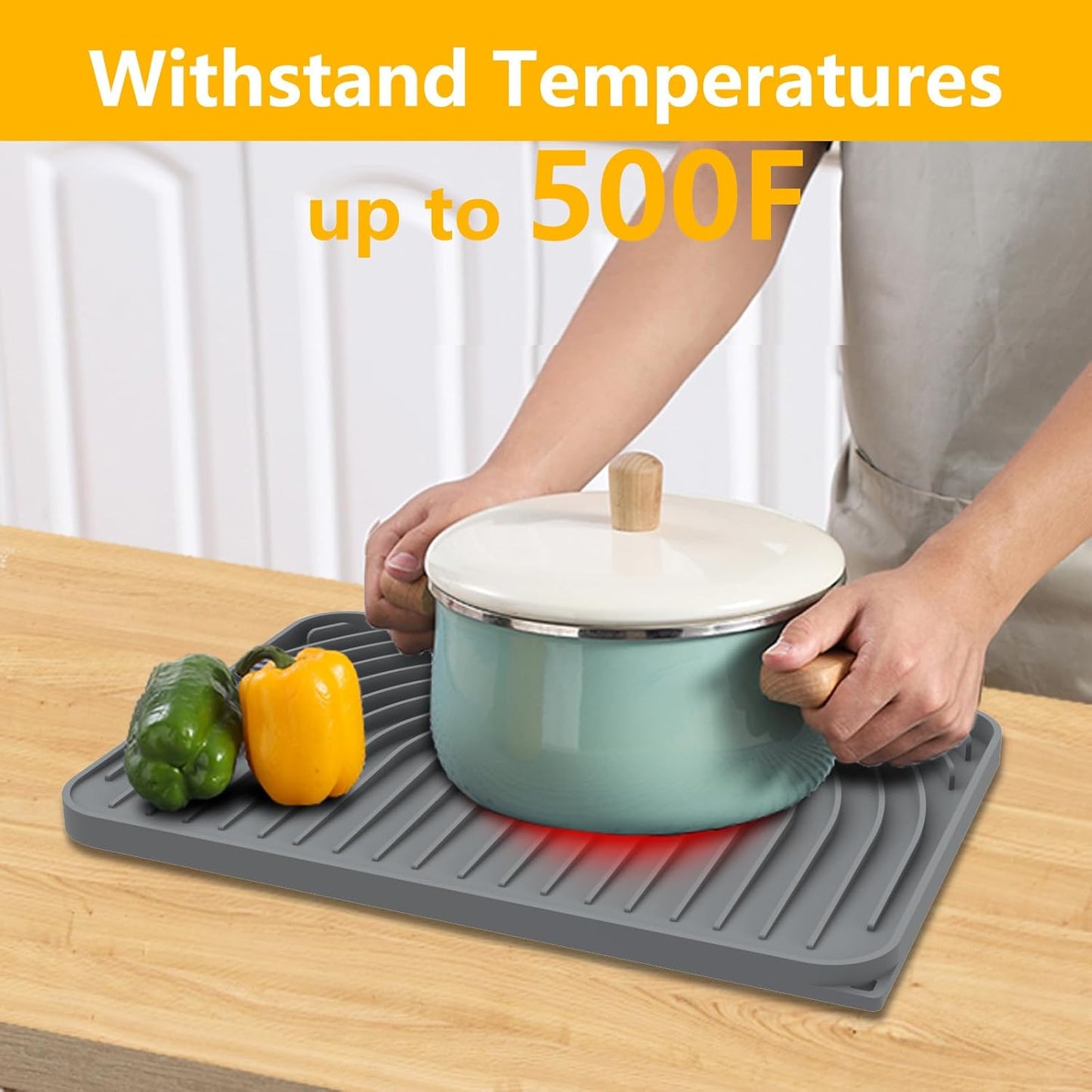 Dish Drying Mat ,14.6"×11" Silicone Drying Mat for Kitchen Counter with Board Drain,Rubber Kitchen Counter Dry Matt for Dishes Drying Rack(Gray)
