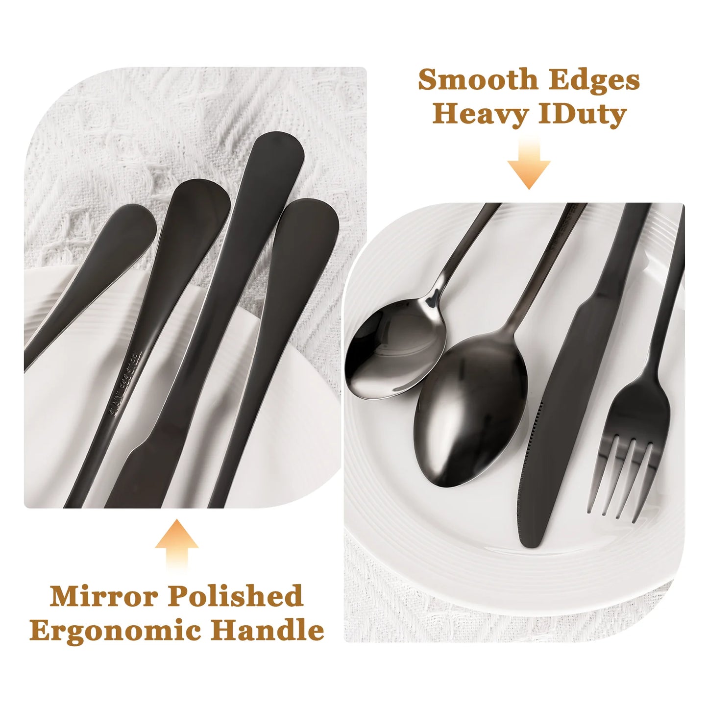 25-Pieces Black Silverware Set with Steak Knives, Black Flatware Set for 4, Food-Grade Stainless Steel Tableware Cutlery Set, Eating Mirror Polished Utensil Set for Home Restaurant