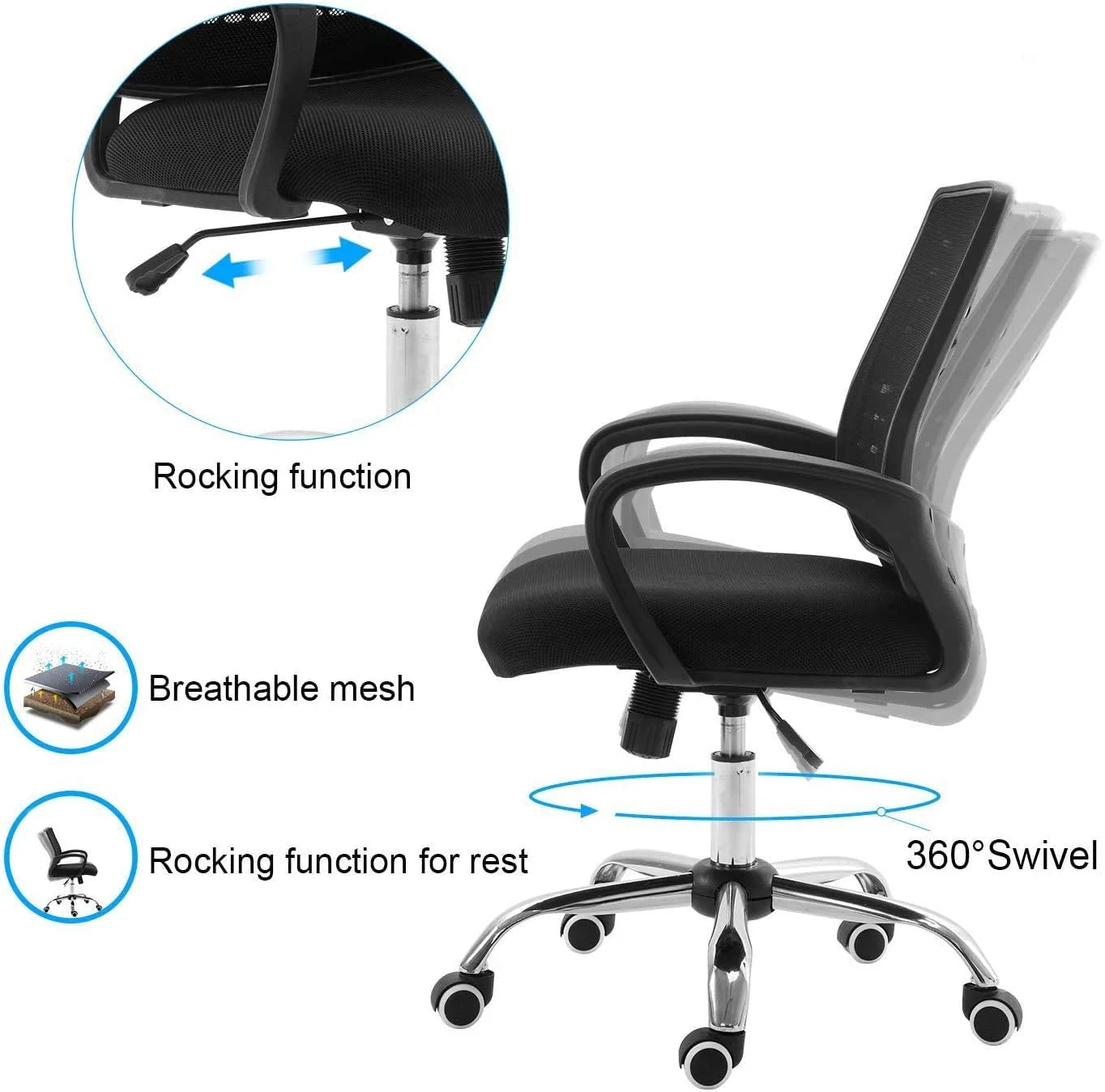 Ergonomic Office Chair, Lumbar Support, Adjustable Height with Armrests for Adults(Black)