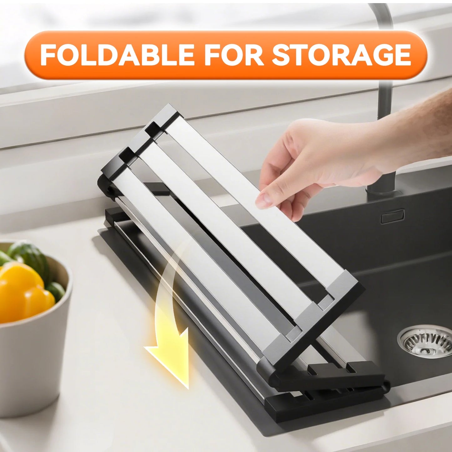 Kitchen Foldable Stainless Steel Dish Rack over the Sink Dish Drying Rack Multipurpose Kitchen Drainer for Sink Dish Rack Heat Insulation Pad