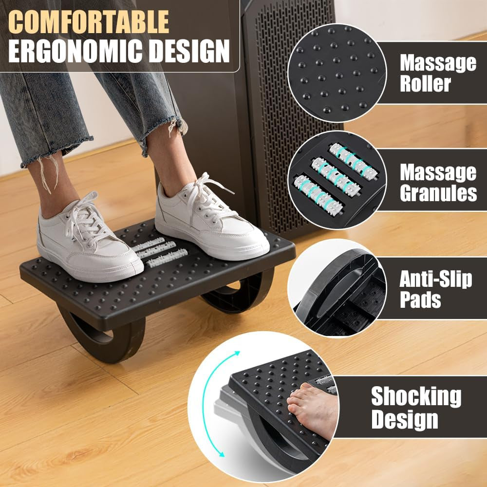 Ergonomic Office Footrest – Massage Roller Under Desk Footstool