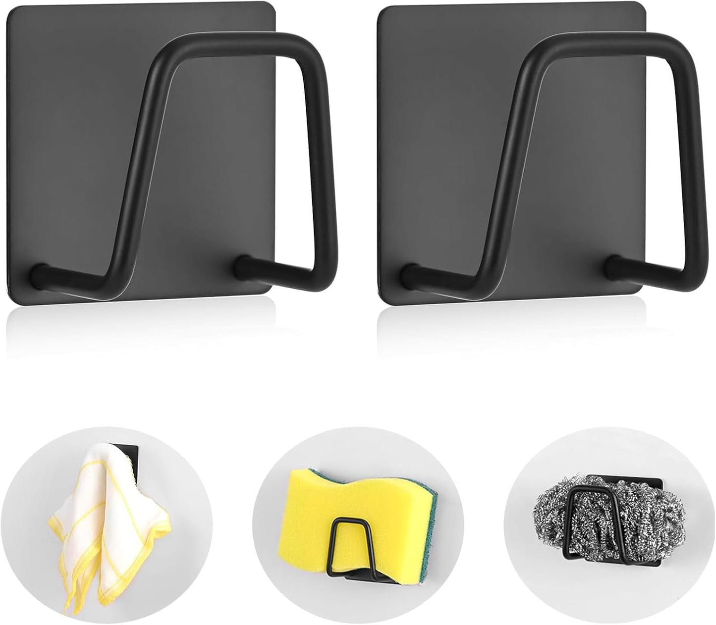 2-Pack Stainless Steel Sponge Holder for Kitchen Sink - Rustproof Brushed SUS304 Sponge Caddy Organizer, Wall/Surface Mount, Drainage Design, Clutter-Free Storage