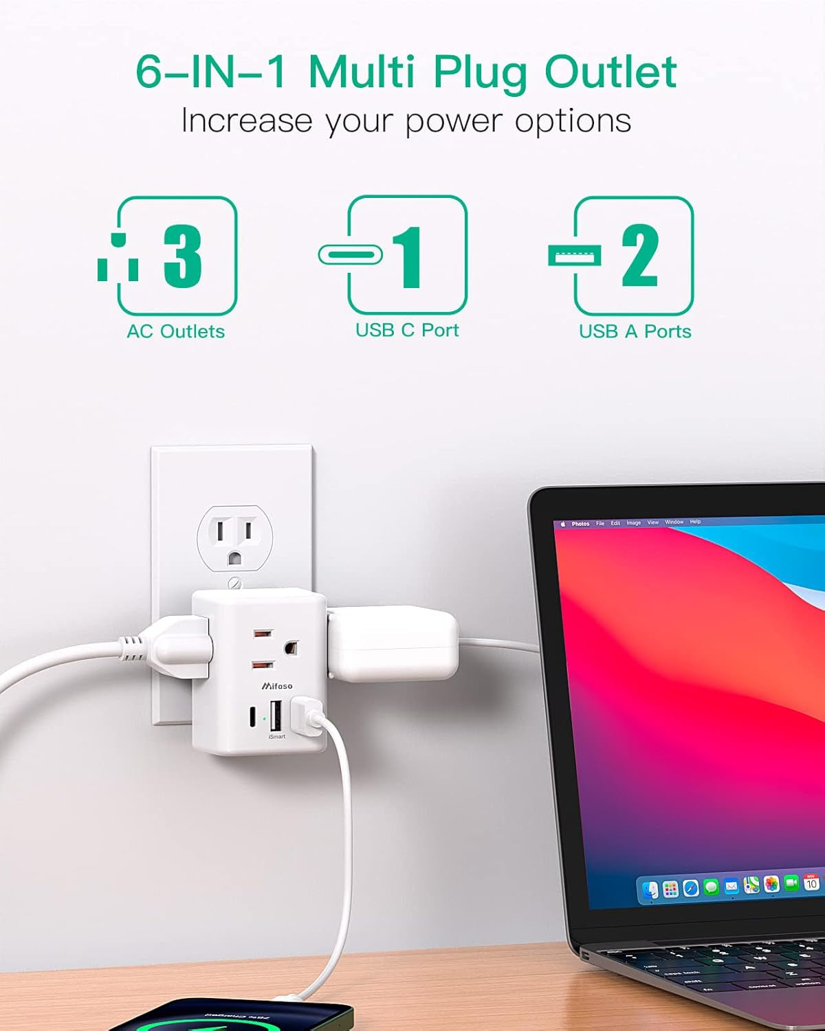 2 Pack Outlet Extender Multi Plug Outlet, USB Wall Charger, No Surge Protector Cruise Essentials for Ship and Travel, ETL Listed