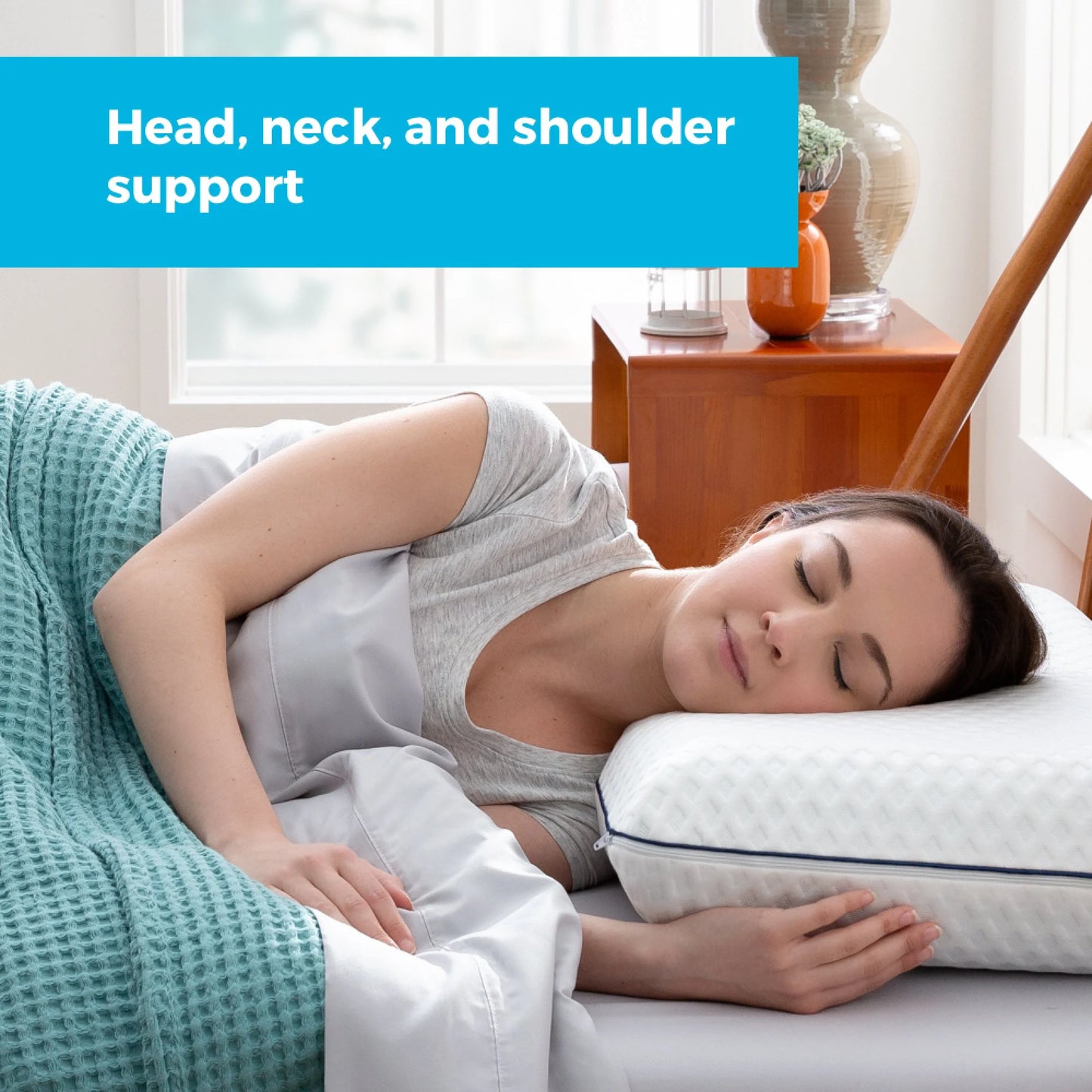 Medium Feel Standard Size Ventilated Gel Memory Foam Bed Pillow with Washable Cover and Temperature Regulating Infusion
