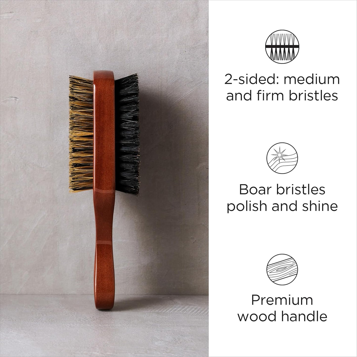 Premium 100% Boar Bristle 2-Sided Club Brush for Men and Barbers, Medium and Firm Bristles for Thick Coarse Hair, Detangling, Smoothing