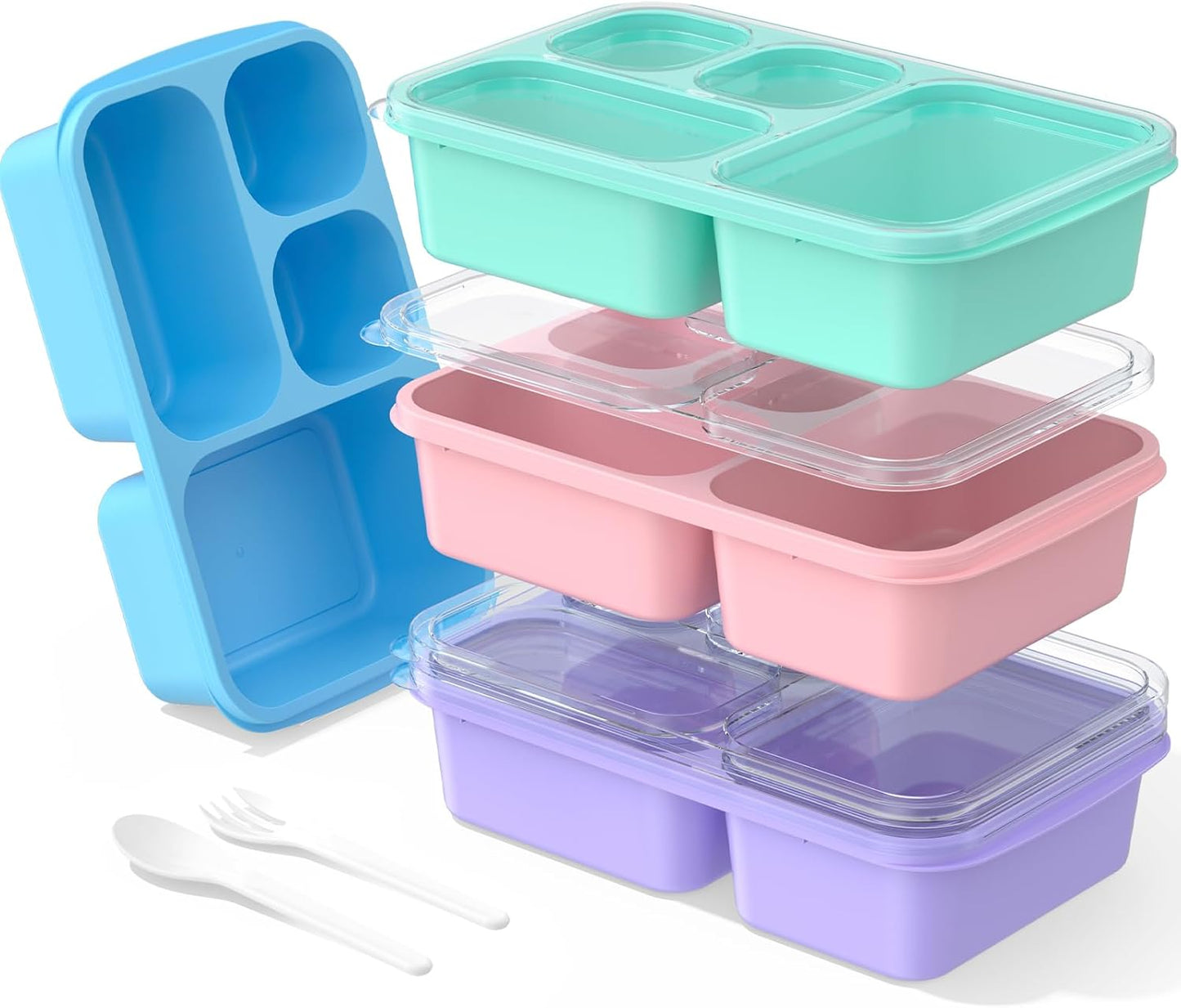 Bento Box Adult Lunch Box - 4 Pack, 5 - Compartment Meal Prep Container for Kids, Reusable Food Storage Snack Containers - Stackable for School, Work, and Travel (Wheat(Green/Blue/Pink/Beige))