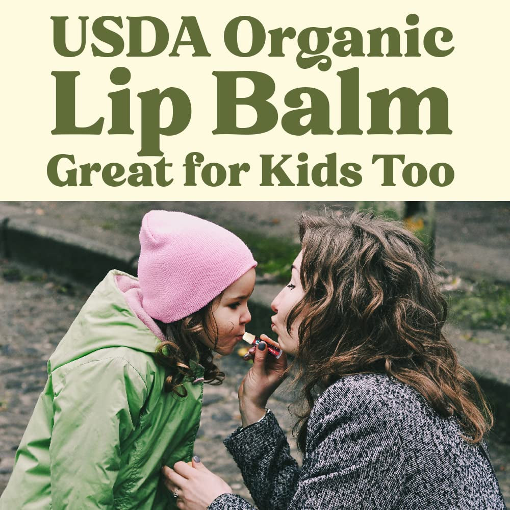 USDA Organic Lip Balm 6-Pack - Fruit Flavors, Beeswax, Coconut Oil, Vitamin E - Best Lip Repair Chapstick for Dry Cracked Lips - Moisturizing Lip Care