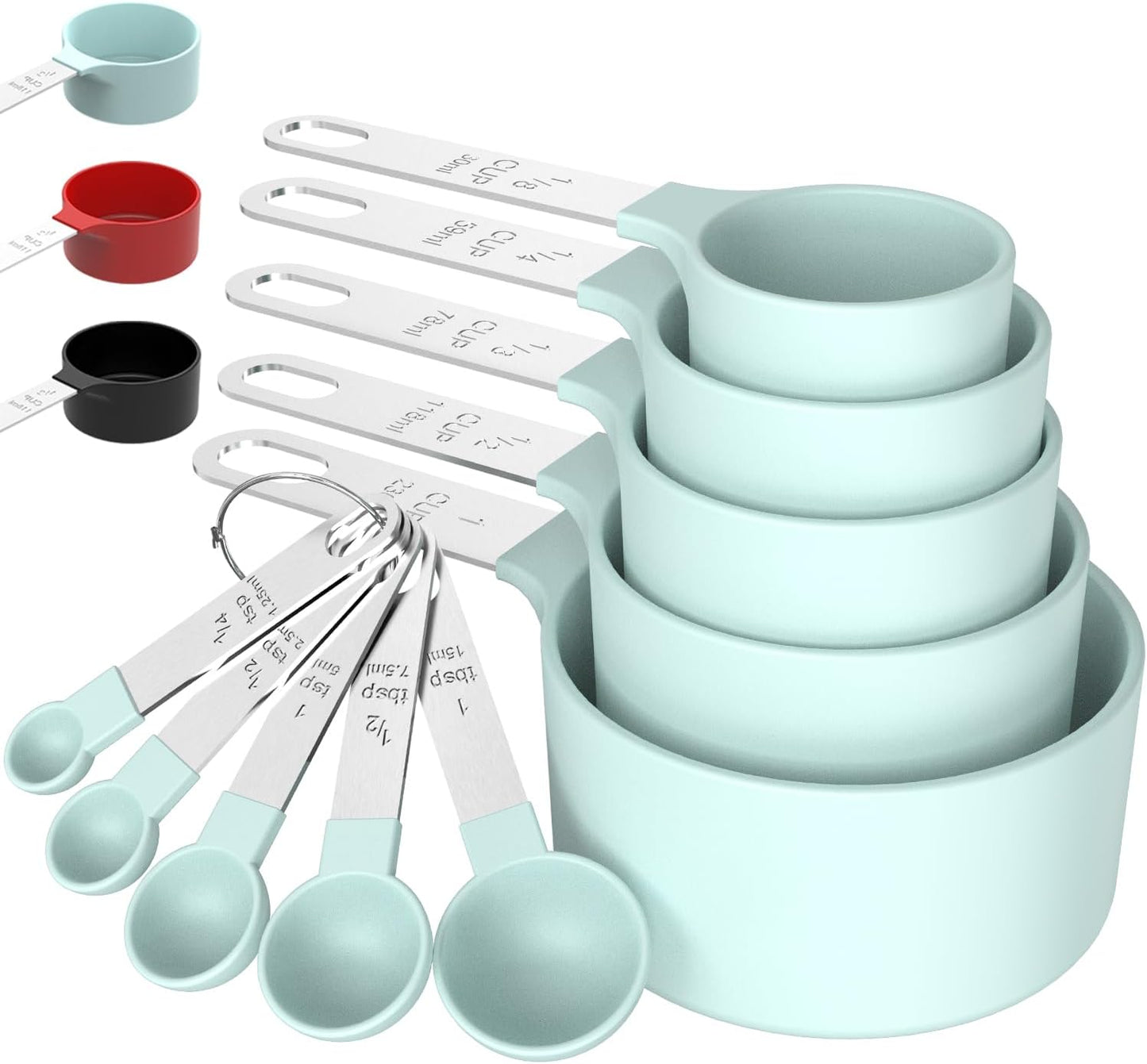 Measuring Cups & Spoons Set, Stackable Cups and Spoons, Nesting Measure Cups with Stainless Steel Handle, Kitchen Gadgets for Cooking & Baking (Black)