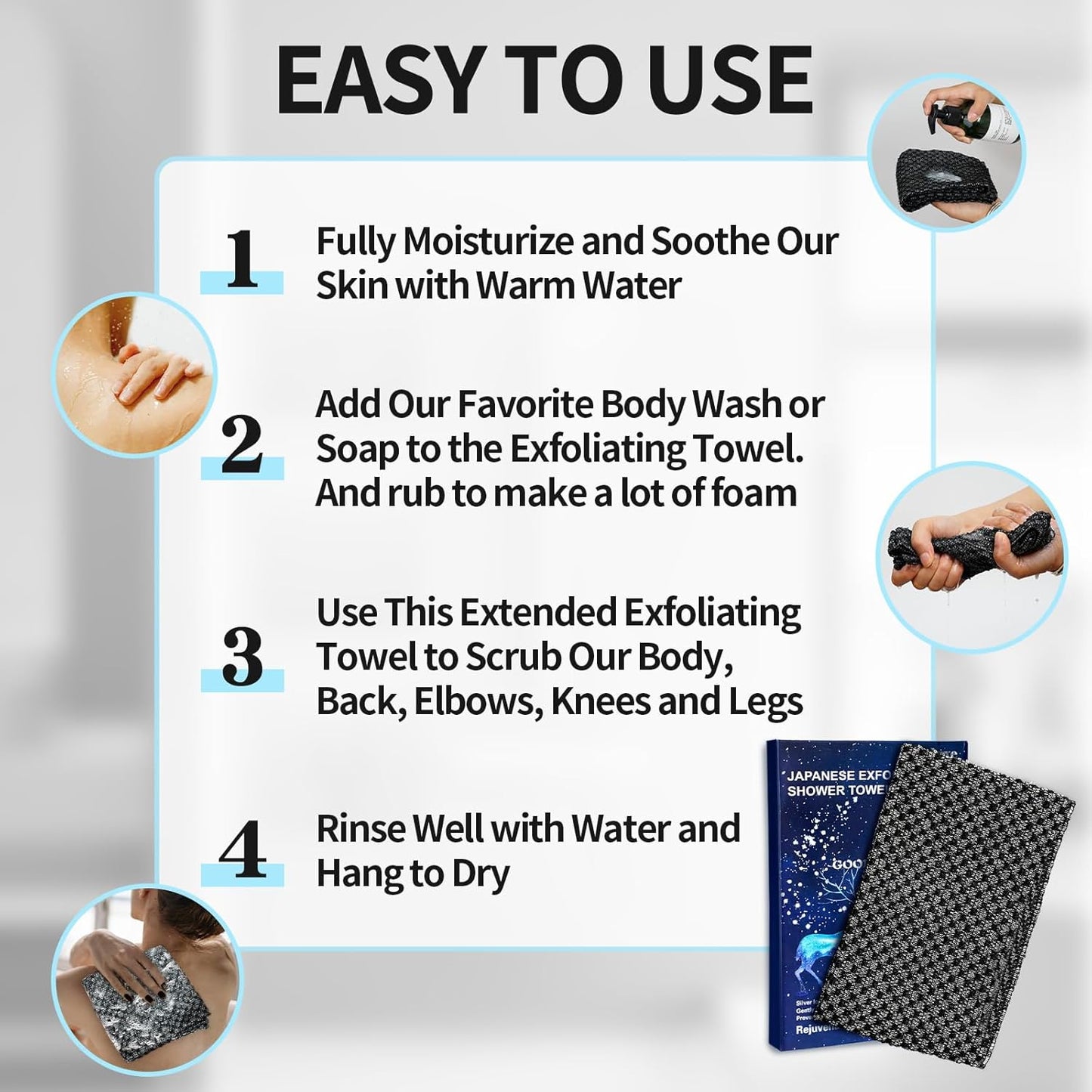 Exfoliating Body Scrubber – Dual-Sided Silver Ion & Carbon Fiber Washcloth