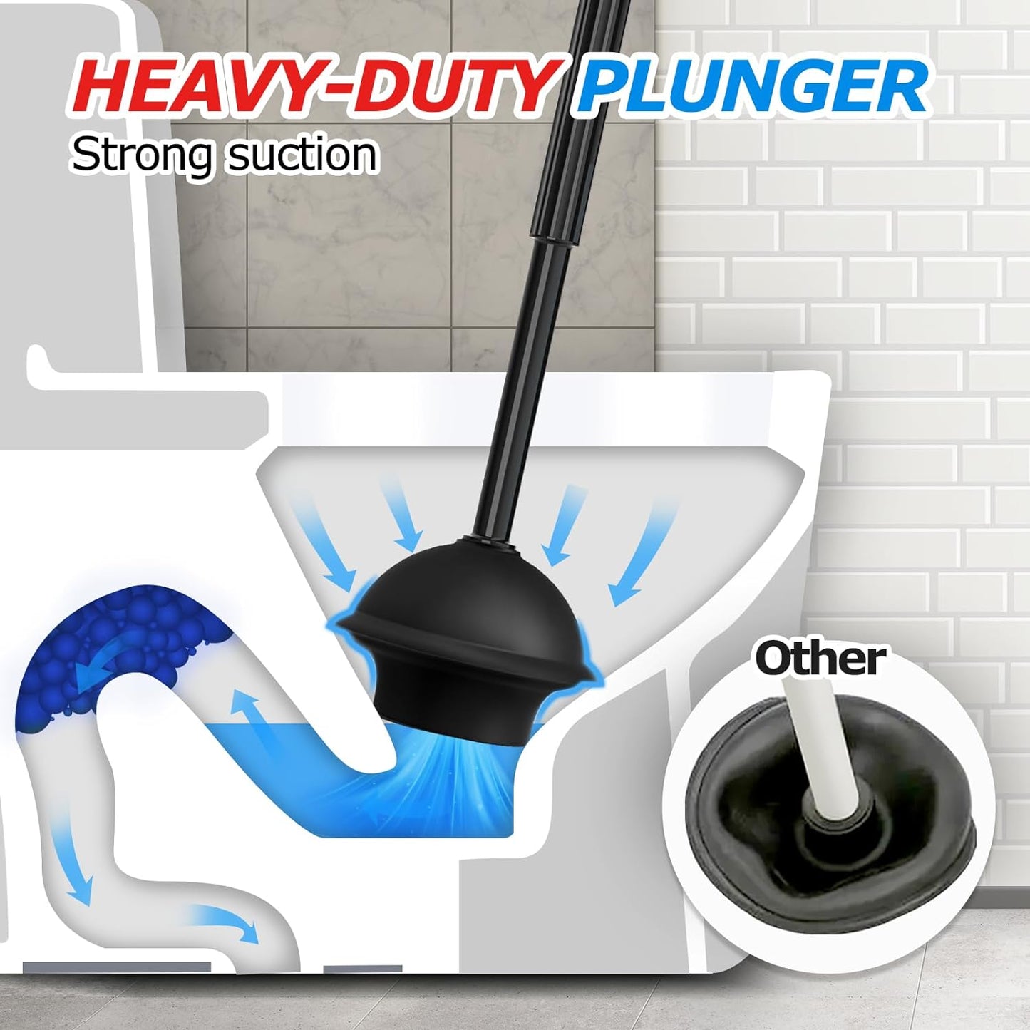 2 in 1 Toilet Plunger and Brush Set,Extended Handle Plunger,Toilet Bowl Brush Plunger Set,Bathroom Cleaning Tools ,Toilet Brush Plunger Combo,Cleaning Brush,Bathroom Cleaning Supplies