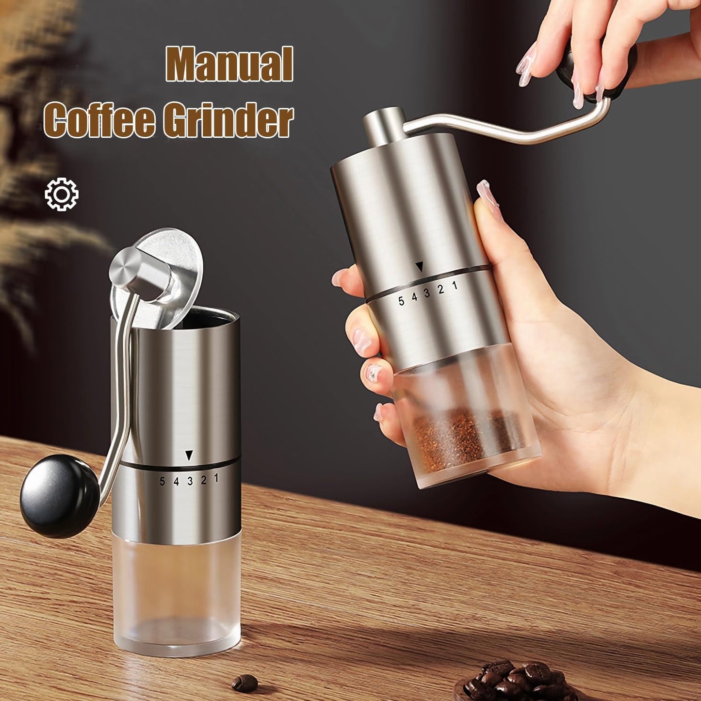 Precision Manual Coffee Grinder with Adjustable Ceramic Burr (5 Settings)