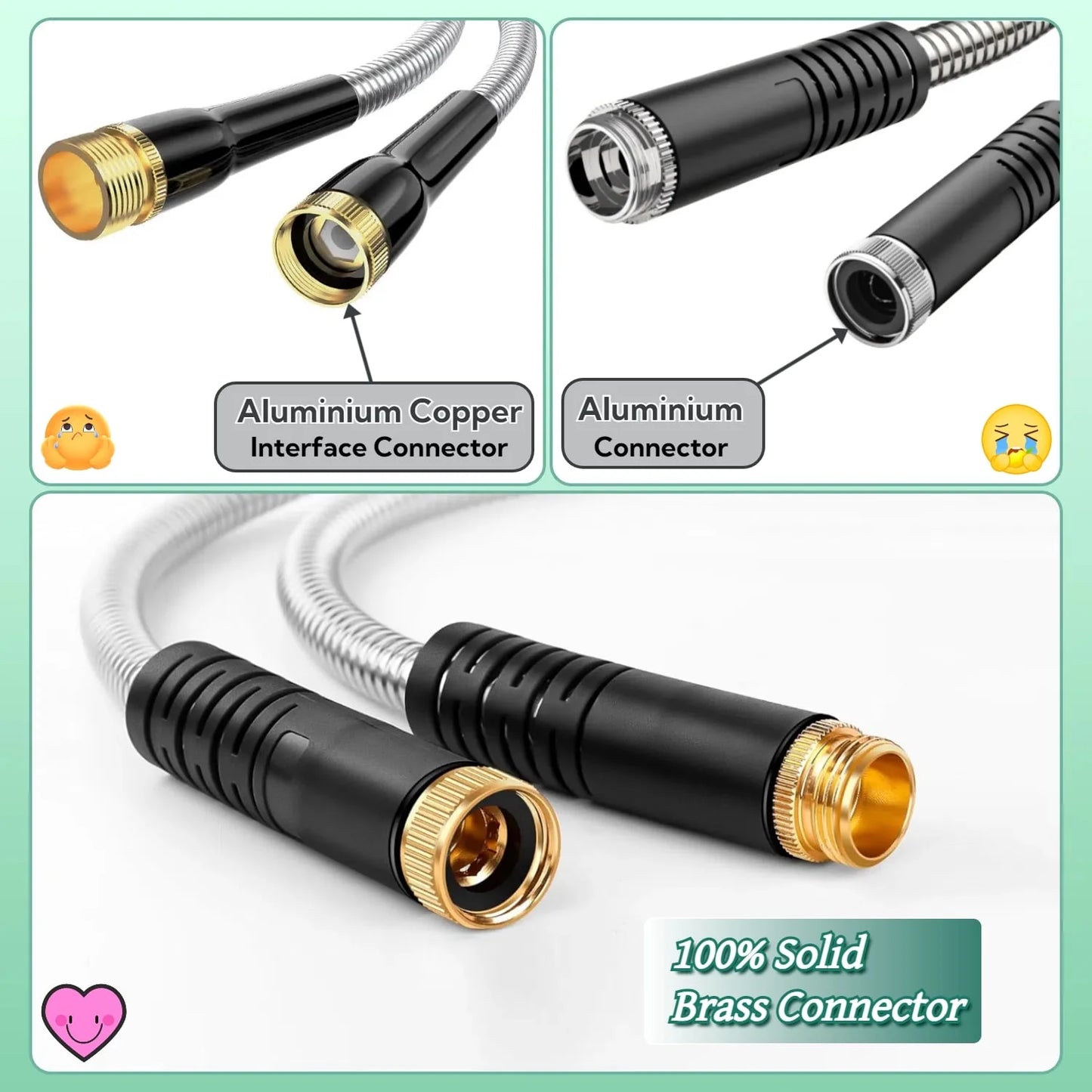 Metal Garden Hose 50Ft, 304 Stainless Steel Garden Hose, Heavy Duty Water Hoses with 10 Function Hose Nozzle, Flexible, No Kink & Tangle, Leak & Puncture Proof, 150Psi