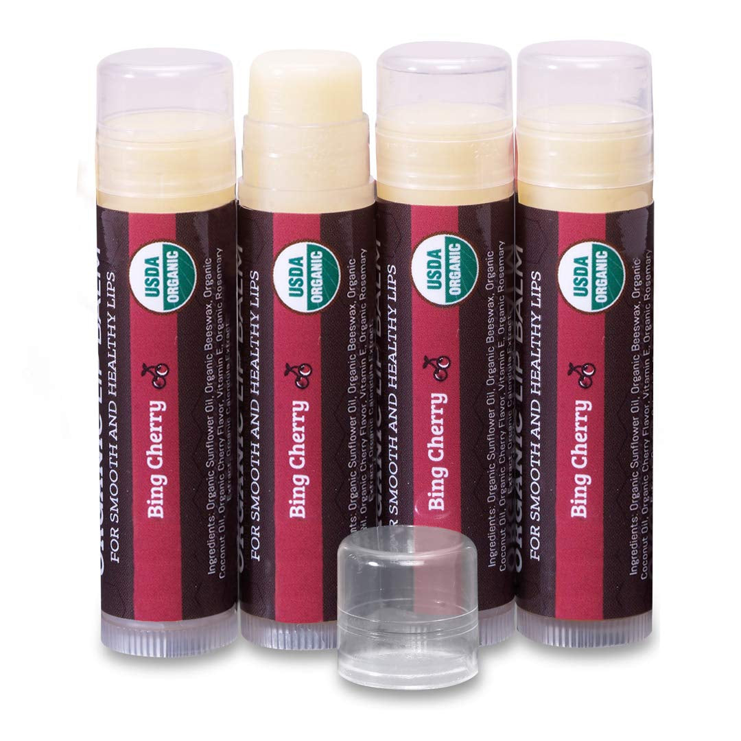 USDA Organic Lip Balm 6-Pack - Fruit Flavors, Beeswax, Coconut Oil, Vitamin E - Best Lip Repair Chapstick for Dry Cracked Lips - Moisturizing Lip Care