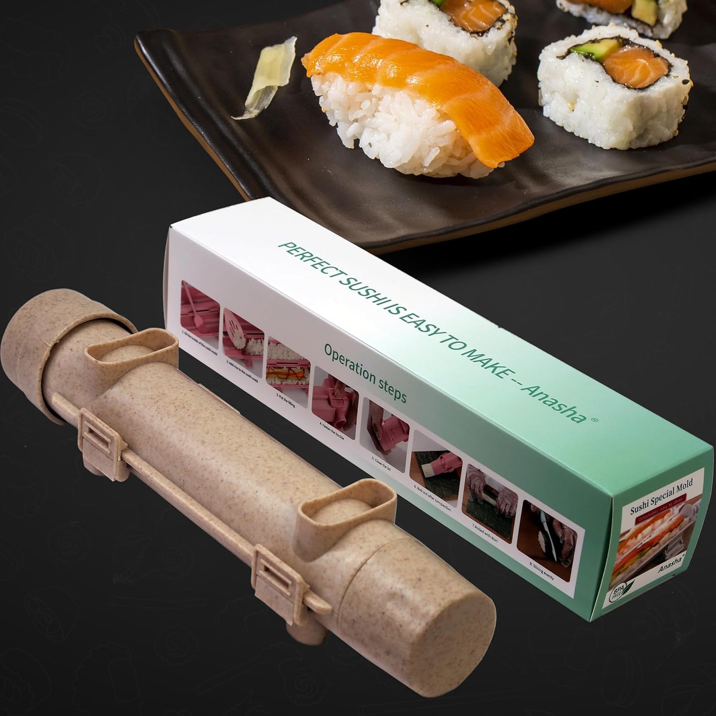 Sushi Maker,Food Grade Sushi Bazooka,Sushi Molds,Perfect for Crafting Sushi Roller with Rice,Vegetables,And Meat.Ideal DIY Sushi Tool Set for Beginners and Enthusiasts (Beige)