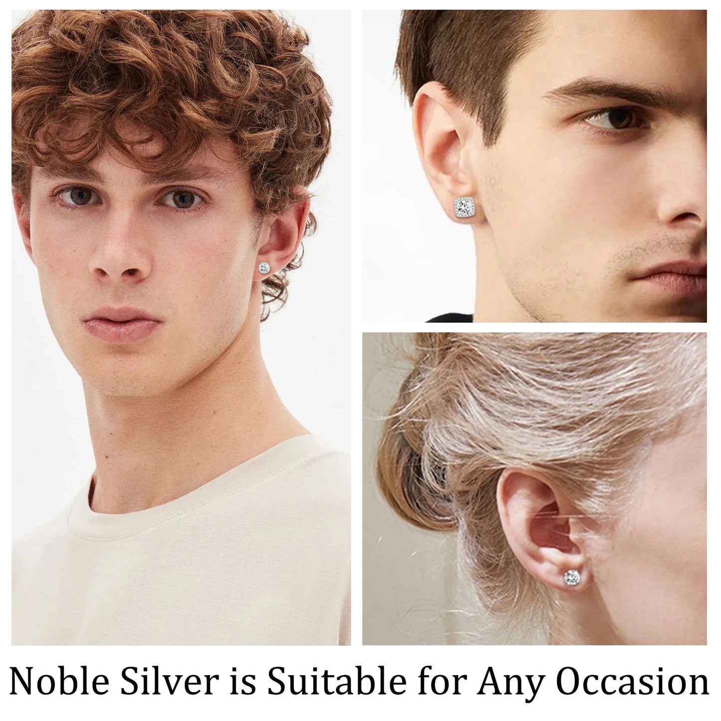 4 Pairs 18K White Gold Plated Halo Stud Earrings for Women Men CZ Hypoallergenic Post S925 Sterling Silver Earrings Set Wedding Birthday Jewelry Gifts Ideas Mom Wife Bride Boyfriend Husband