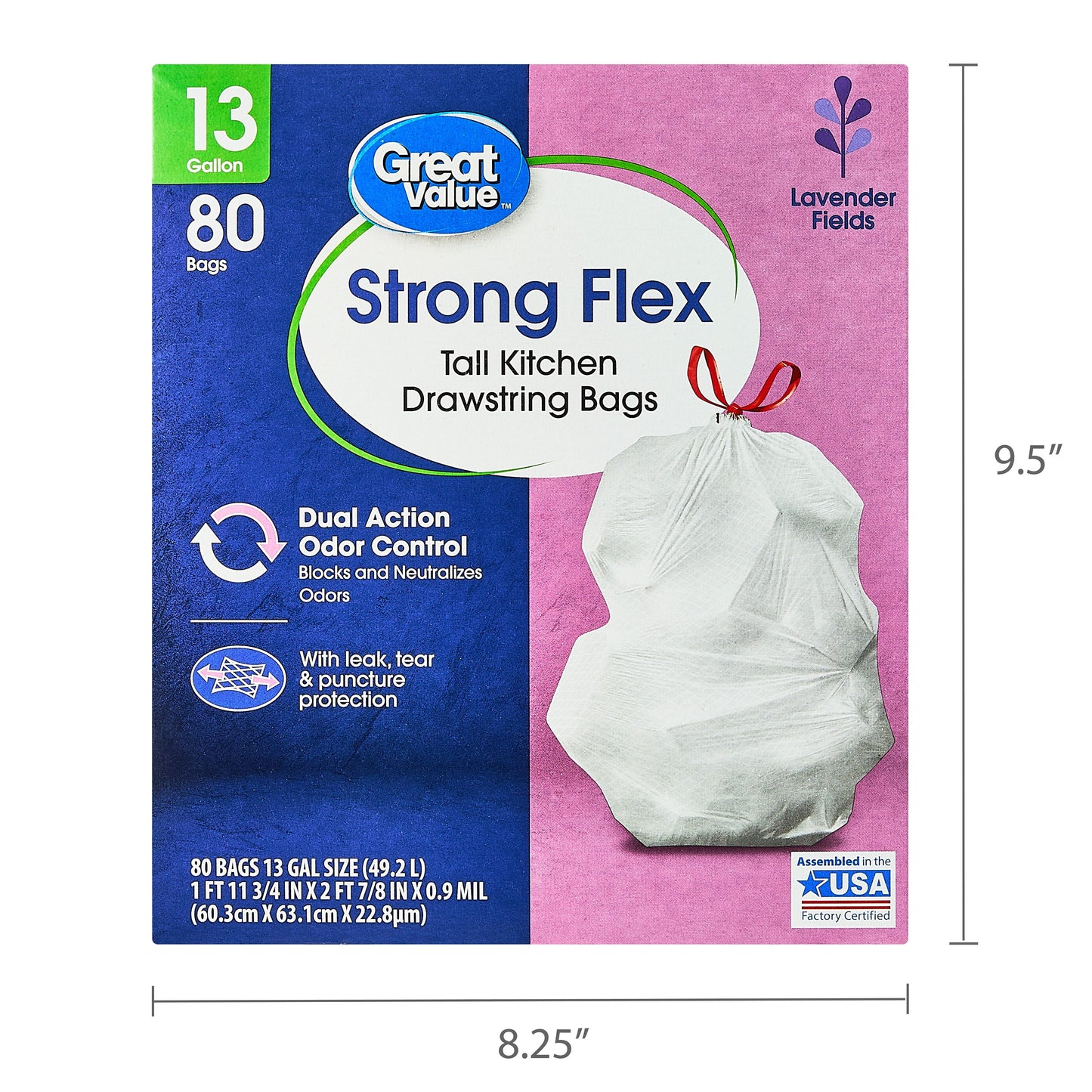 Strong Flex Tall Kitchen Drawstring Bags, Lavender Fields, 13 Gallon, 80 Count