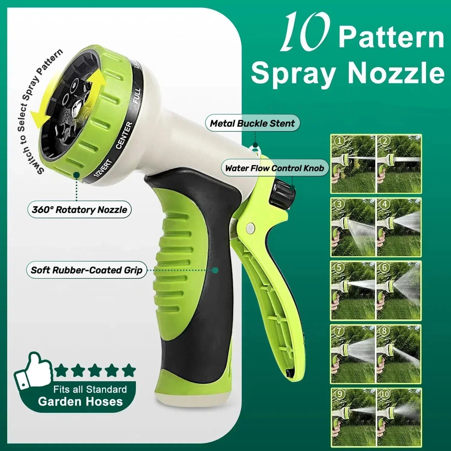 Metal Garden Hose 50Ft, 304 Stainless Steel Garden Hose, Heavy Duty Water Hoses with 10 Function Hose Nozzle, Flexible, No Kink & Tangle, Leak & Puncture Proof, 150Psi