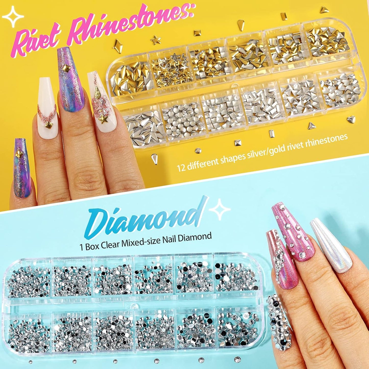 41 Boxes Rhinestones for Nails, Nail Gems 5 Boxes Nail Art Rhinestones 36 Boxes Nail Flakes, Nail Gems Stone Nail Design Kit, Nail Rhinestones for Nail Art Nail Accessories