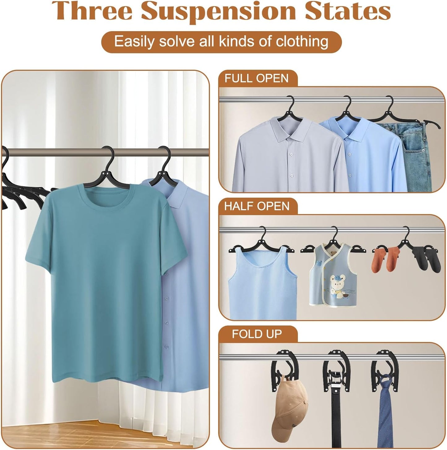16-Pack Foldable Travel Hangers – Adjustable Portable Clothes Hangers