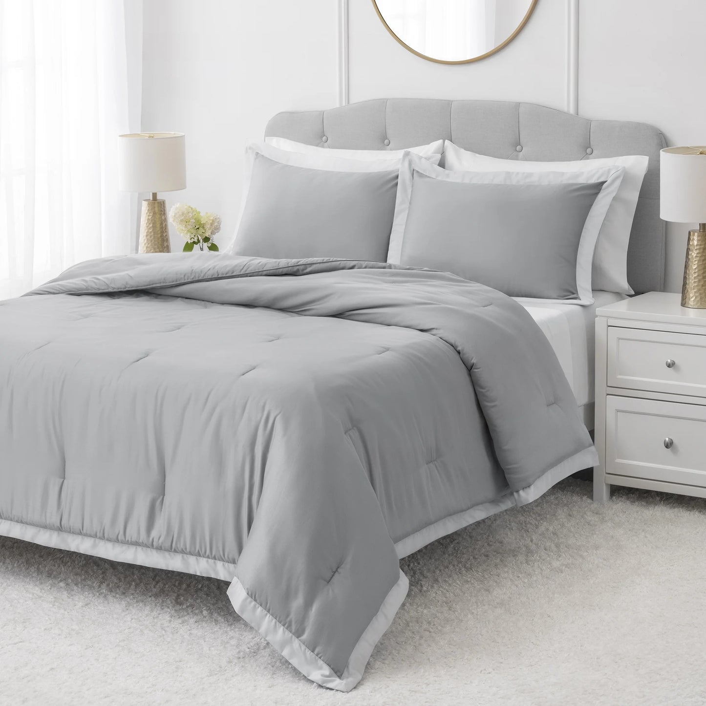 3-Piece Grey/Silver Egyptian Cotton-Rich Blend Luxury Comforter Set, Full/Queen
