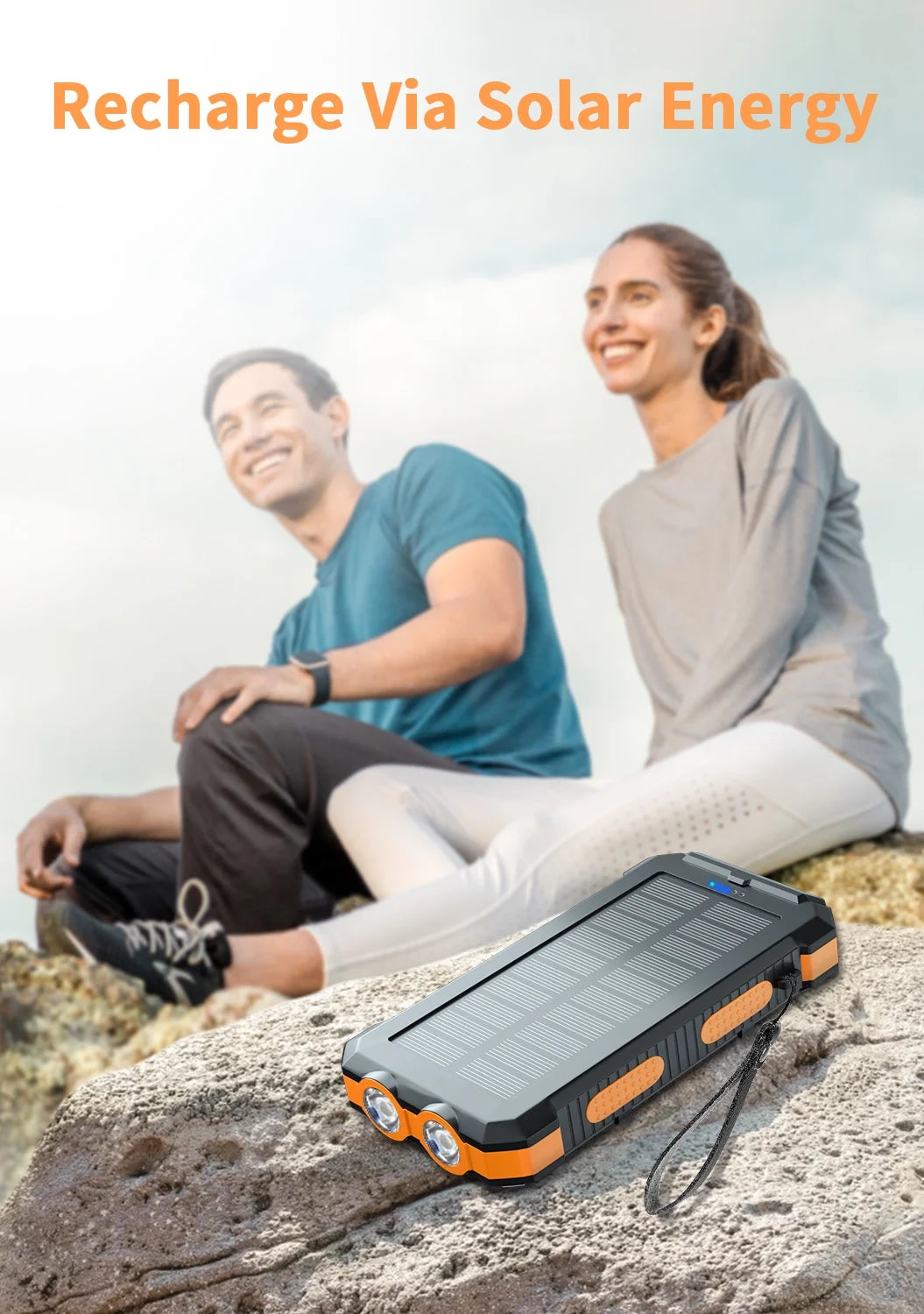 30000Mah Solar Power Bank Compatible for Iphone 17 Cell Phone 12W Portable Charger Power Bank for Outdoor Camping Hiking (Orange)