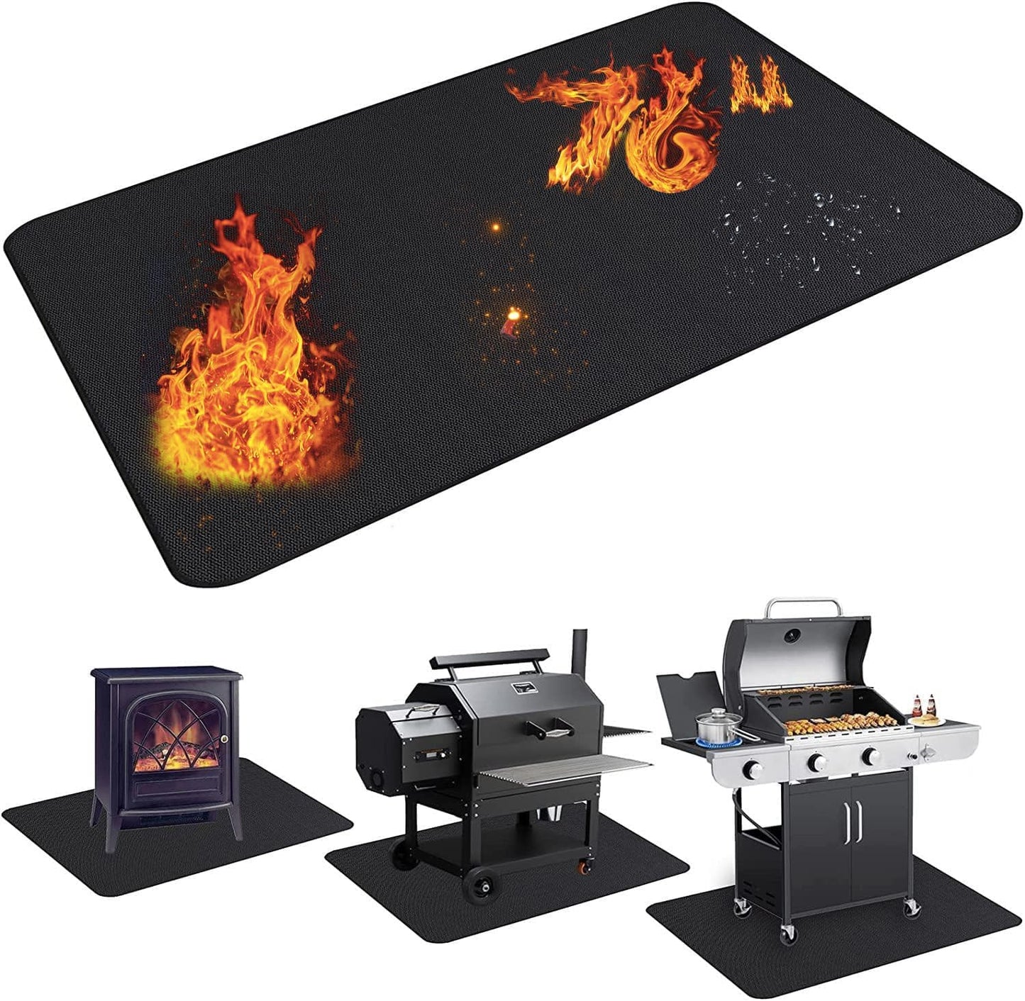 Large 65 X 48 Inches under Grill Mat for Outdoor Grill,Double-Sided Fireproof Grill Pad,Indoor Fireplace/Fire Pit Mat,Oil-Proof Waterproof BBQ Protector for Decks and Patios
