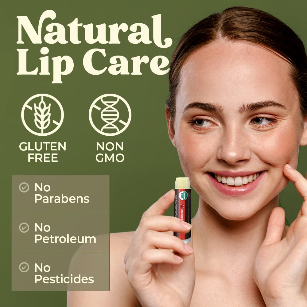USDA Organic Lip Balm 6-Pack - Fruit Flavors, Beeswax, Coconut Oil, Vitamin E - Best Lip Repair Chapstick for Dry Cracked Lips - Moisturizing Lip Care