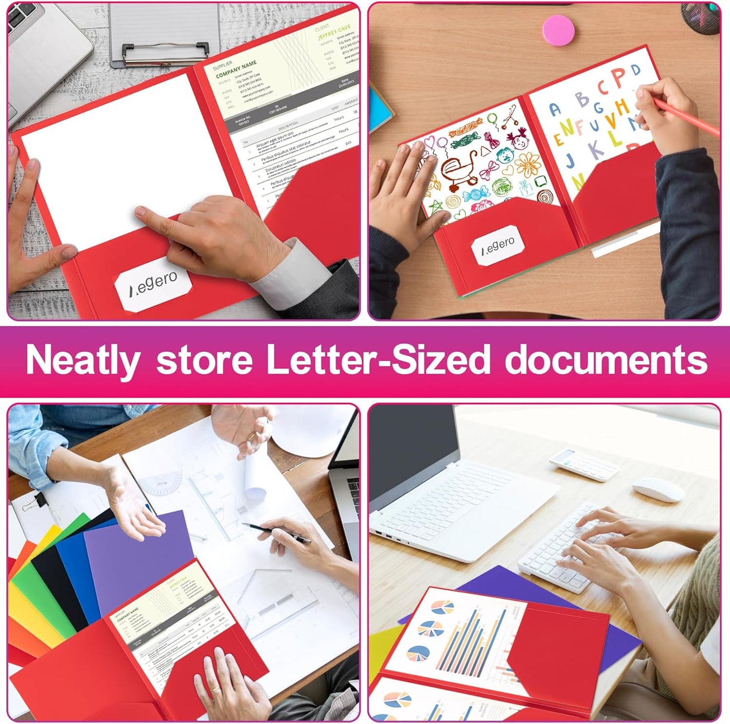 Multi-Colored Pocket Folders – 7 Pack Heavy Duty Plastic School & Office Folders