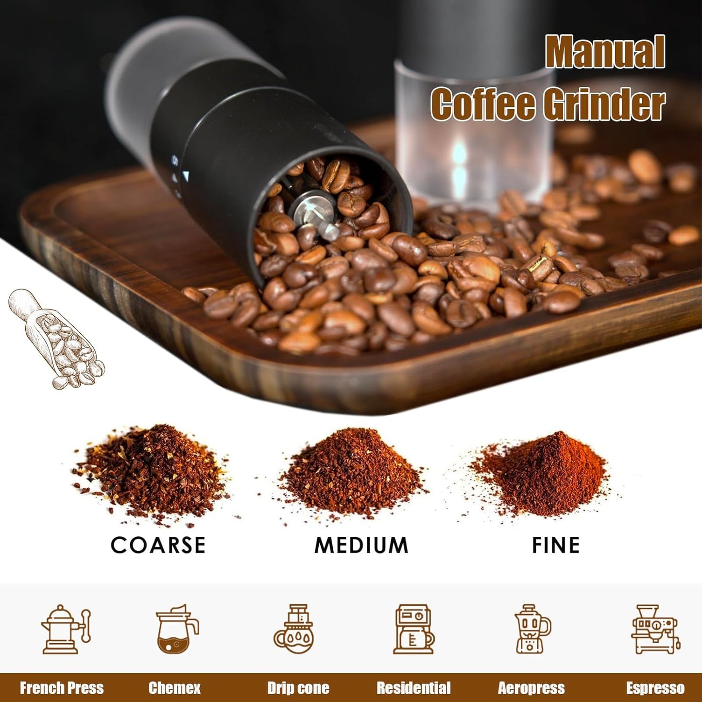 Precision Manual Coffee Grinder with Adjustable Ceramic Burr (5 Settings)